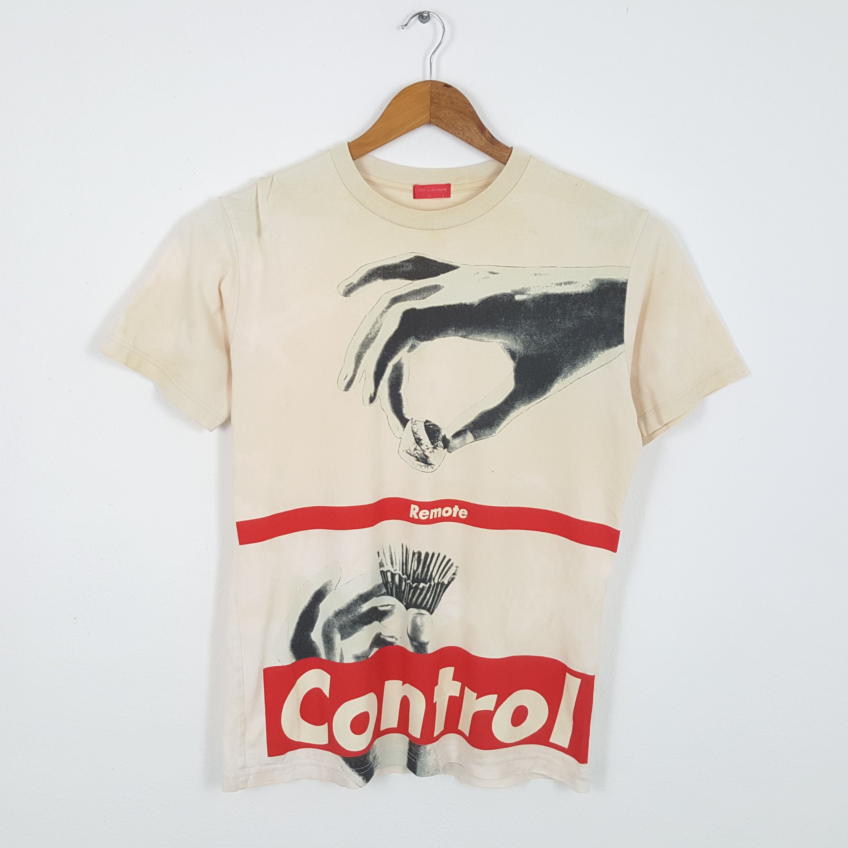 image of Barbara Kruger American Artist Art Style T-Shirts in Peach, Men's (Size Large)