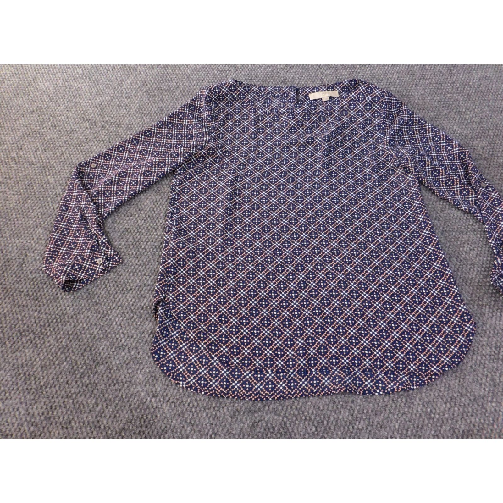 Ann Taylor Loft Blouse Women S Blue Geometric Polyester Round Neck Pullover Casual Short Sleeve Long Sleeve Buttoned Lightweight Ann Taylor Loft Regular Size S / US 4 / IT 40 - 3 Thumbnail