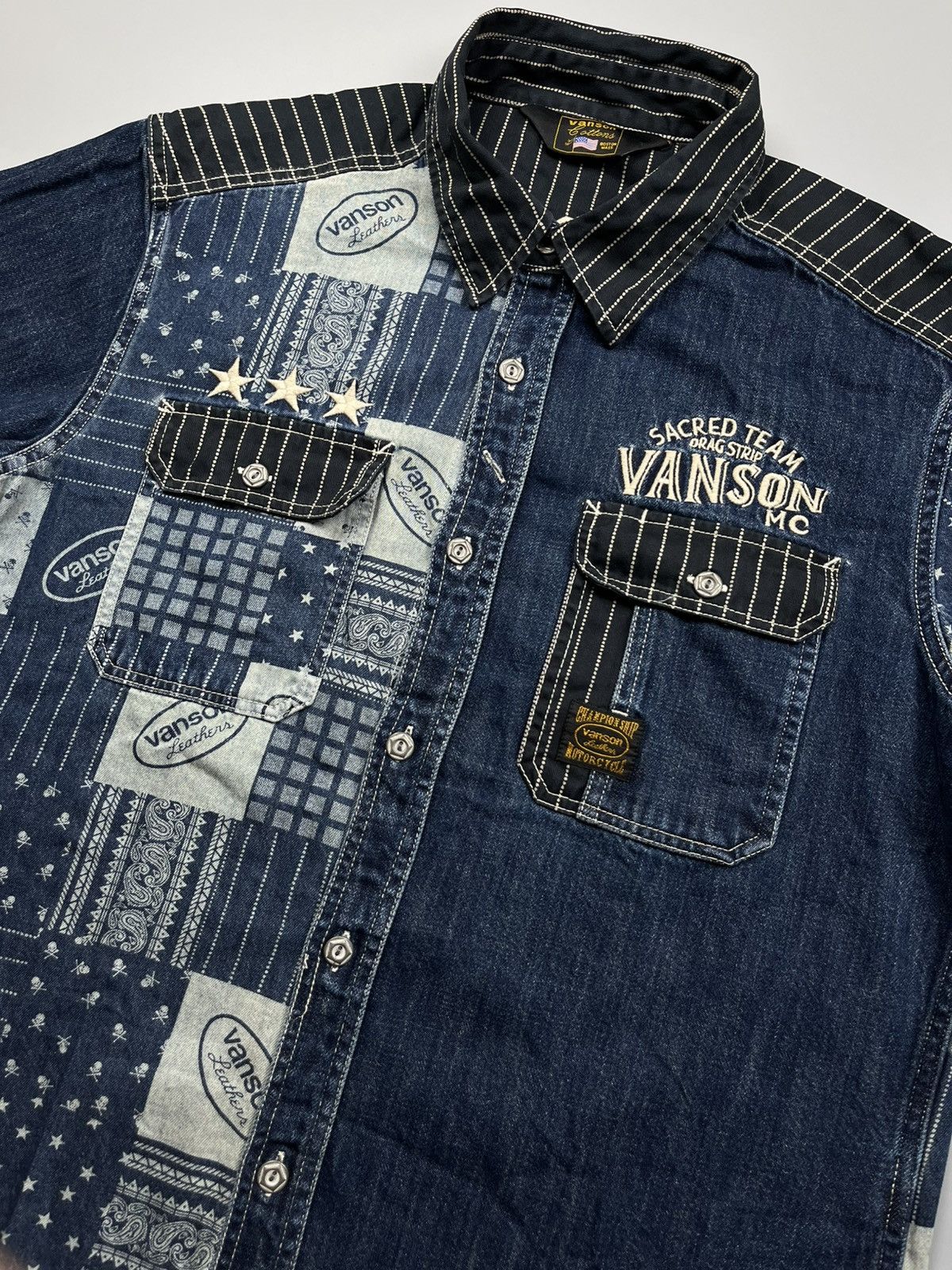 Vanson Leathers Vanson - Short Sleeve Denim - Embroidery Size US M / EU 48-50 / 2 - 2 Thumbnail