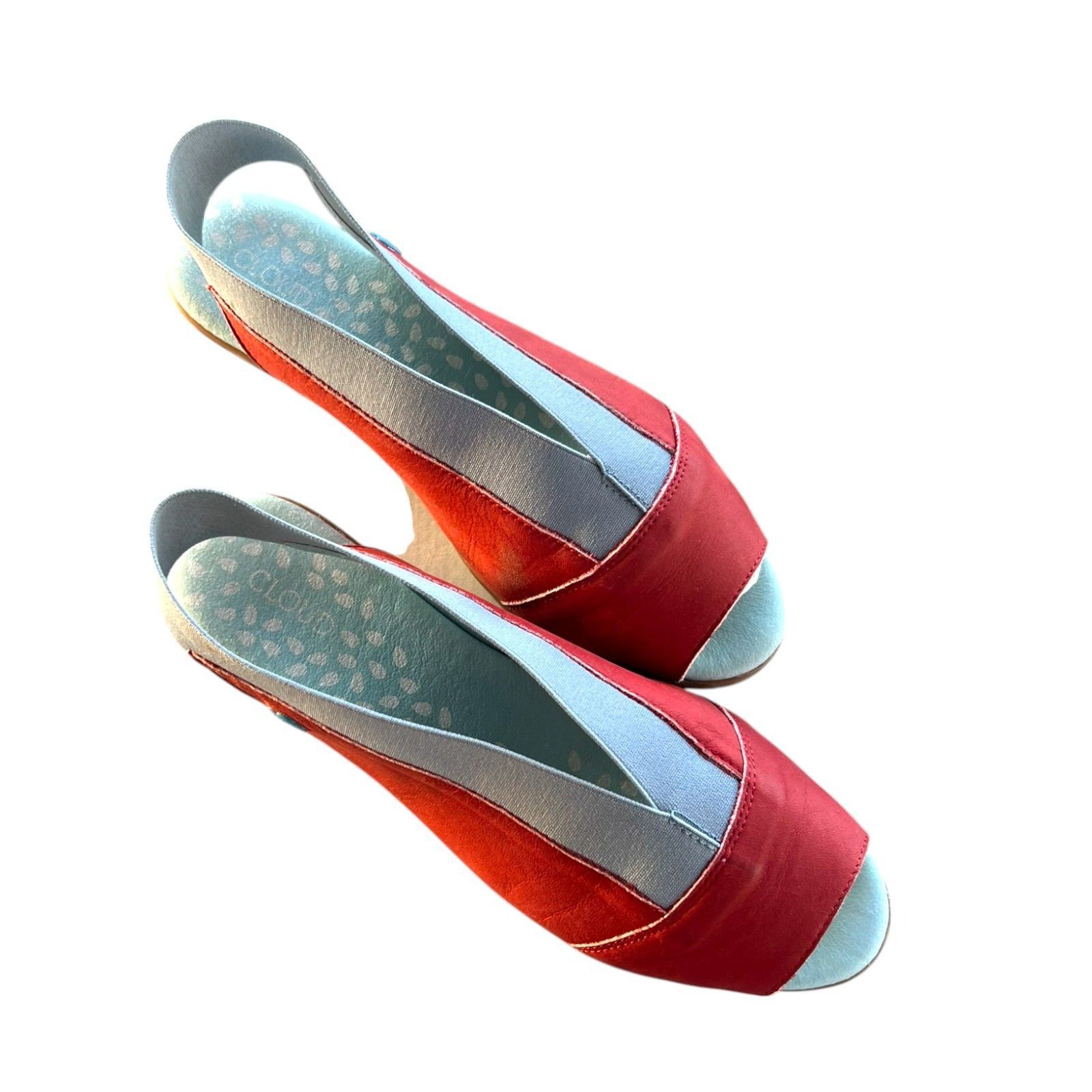 Other Cloud Womens Red & Gray Leather Slingback Sandals With Elast Size US 7.5 / IT 37.5 - 6 Thumbnail