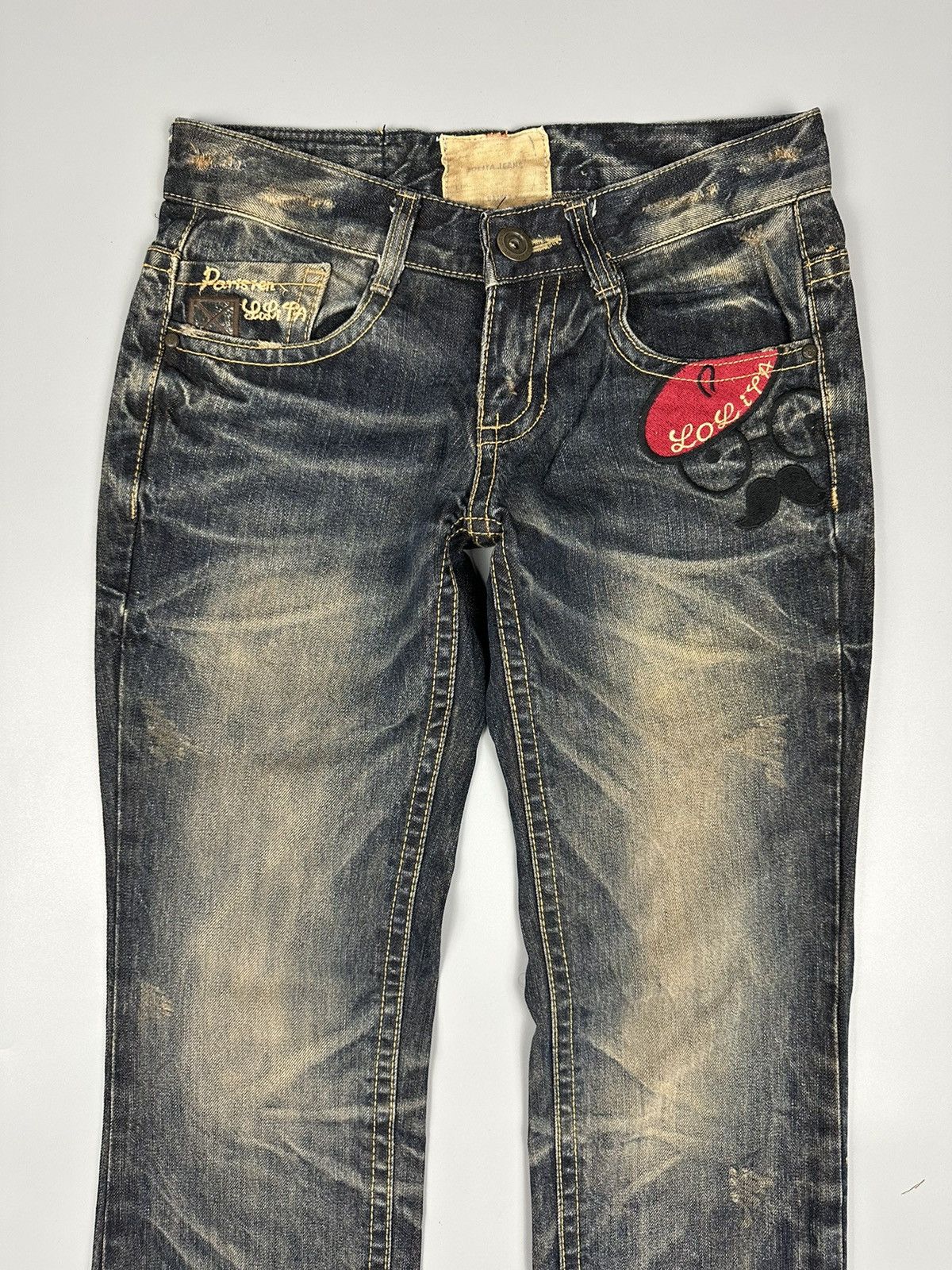 If Six Was Nine × Le Grande Bleu (L.G.B.) Lolita Parisien Embroidered Whiskered Denim Size US 29 - 5 Thumbnail