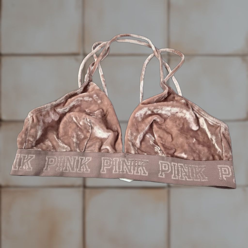 Pinko Pink Victoria's Secret Women Bra Medium Unlined Bralette Velvet Strappy Wireless