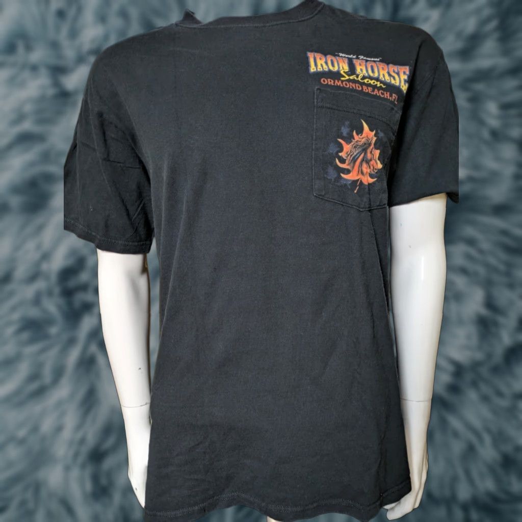 Anvil VINTAGE Iron Horse Saloon Bar Ormond Beach FL Harley Biker Bar Pocket T Shirt Large Black Cotton Men T-Shirt 100% Anvil Size US L / EU 52-54 / 3 - 1 Thumbnail