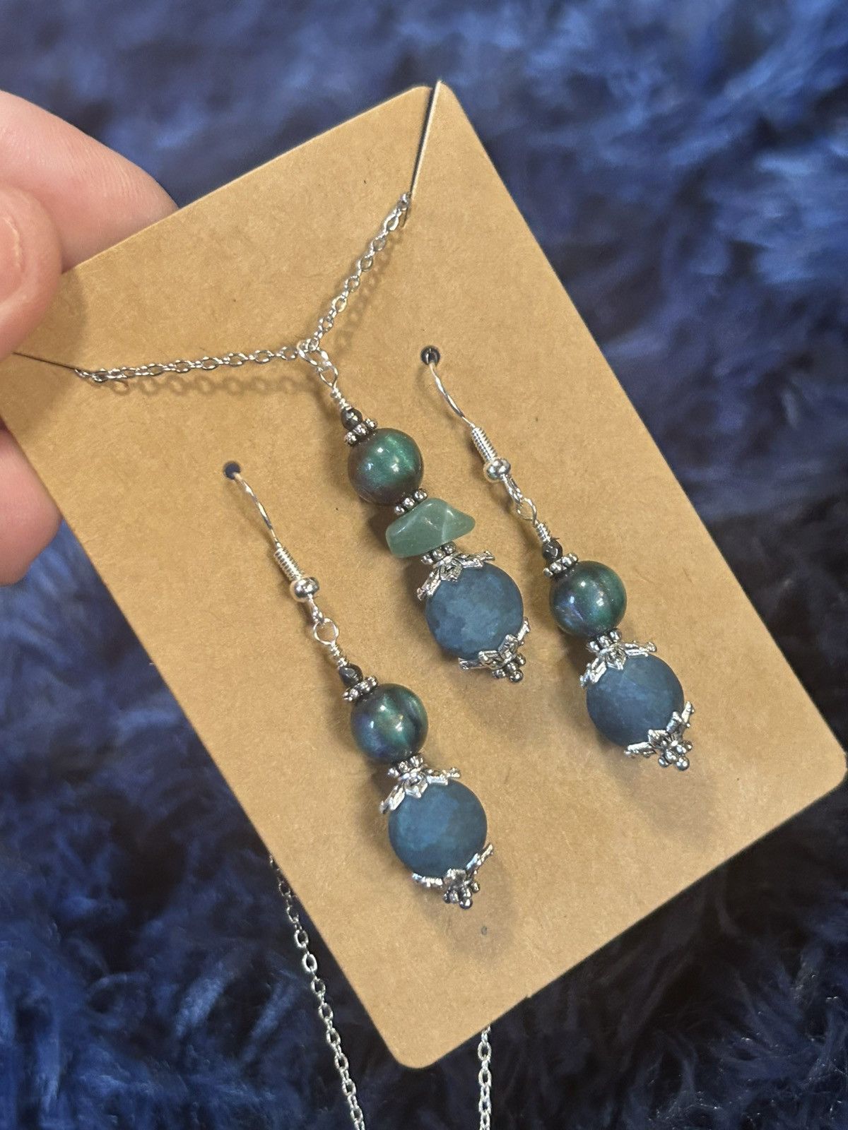 Handmade Handcrafted blue crackle glass aventurine cat eye set Size ONE SIZE - 1 Thumbnail