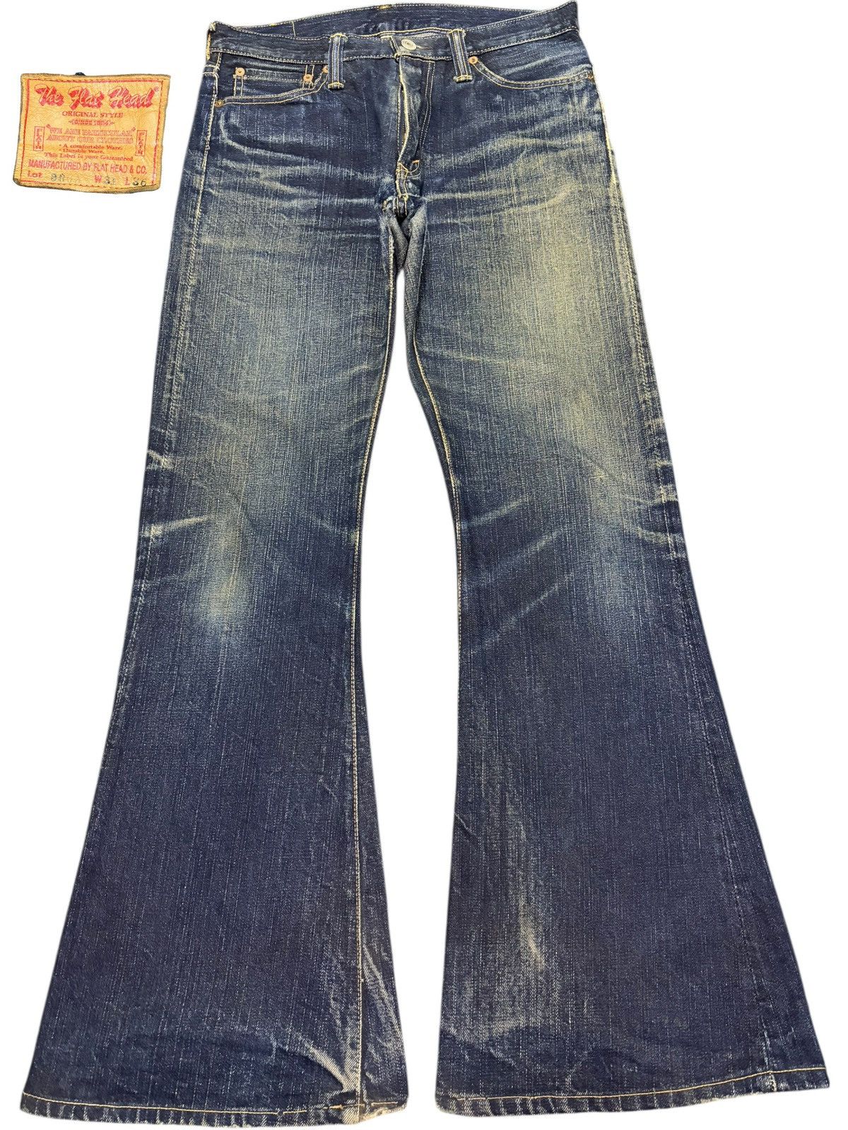 The Flat Head Vintage Flat Head 3006 Mud Wash Distressed Flare Jeans Size US 30 / EU 46 - 1 Thumbnail