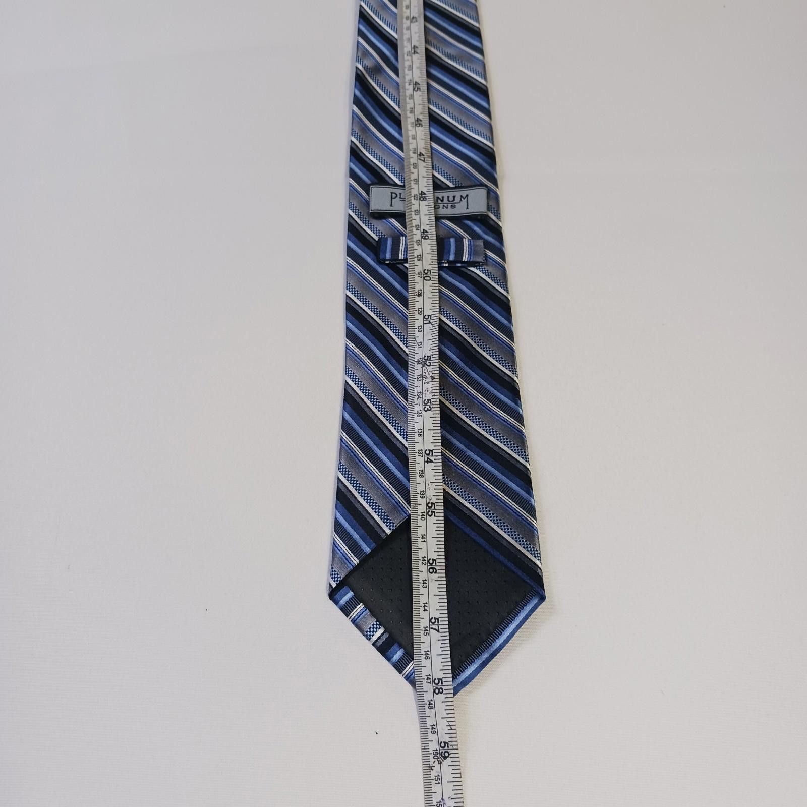 Other Platinum Designs Men Tie Blue/Gray Striped 100% Silk Classic Size ONE SIZE - 10 Thumbnail
