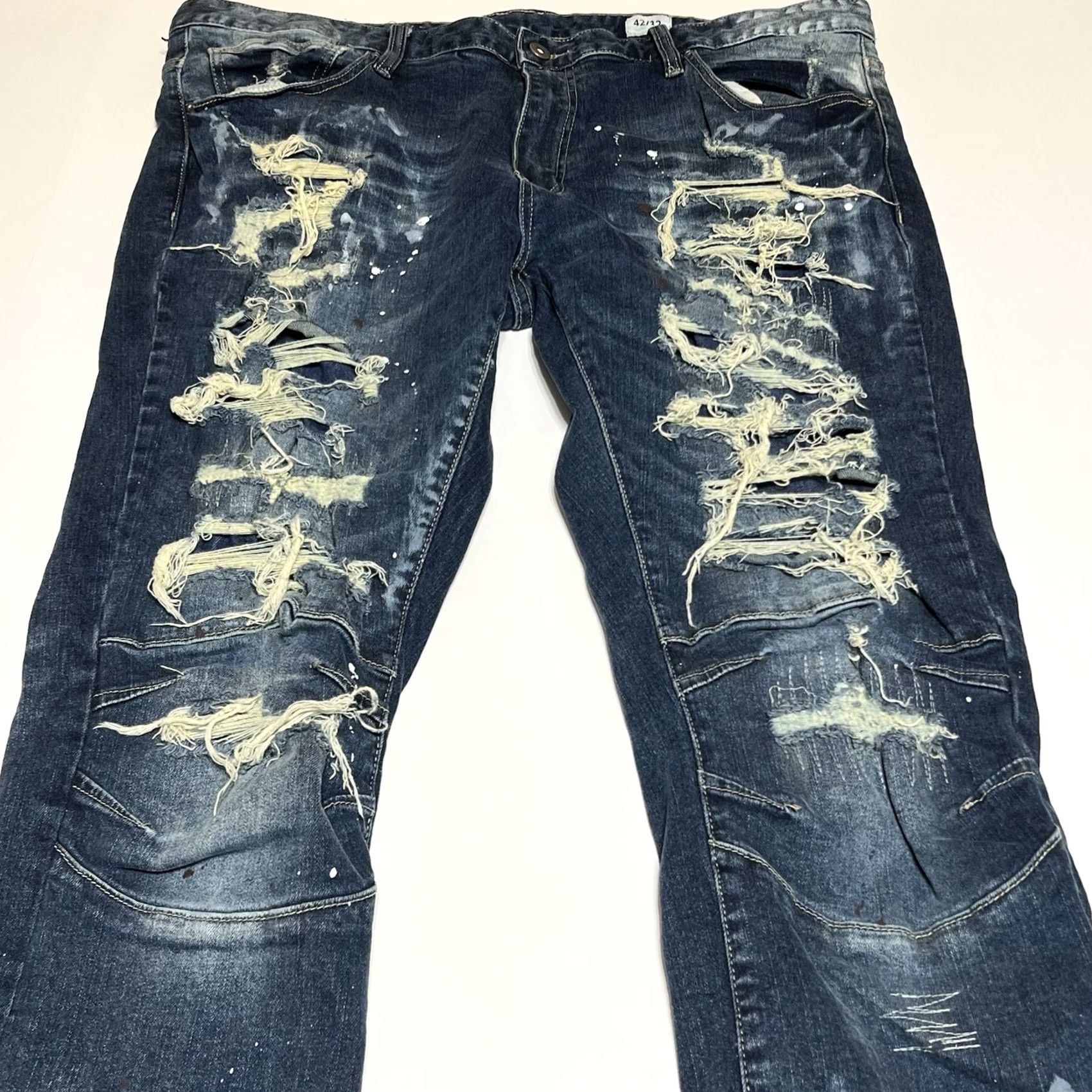 Denime Smoke Rise Jeans Mens Size 42x32 Blue Distressed Denim Motorcycle Straight 5-Pocket Zipper Closure Size US 42 / EU 58 - 3 Thumbnail