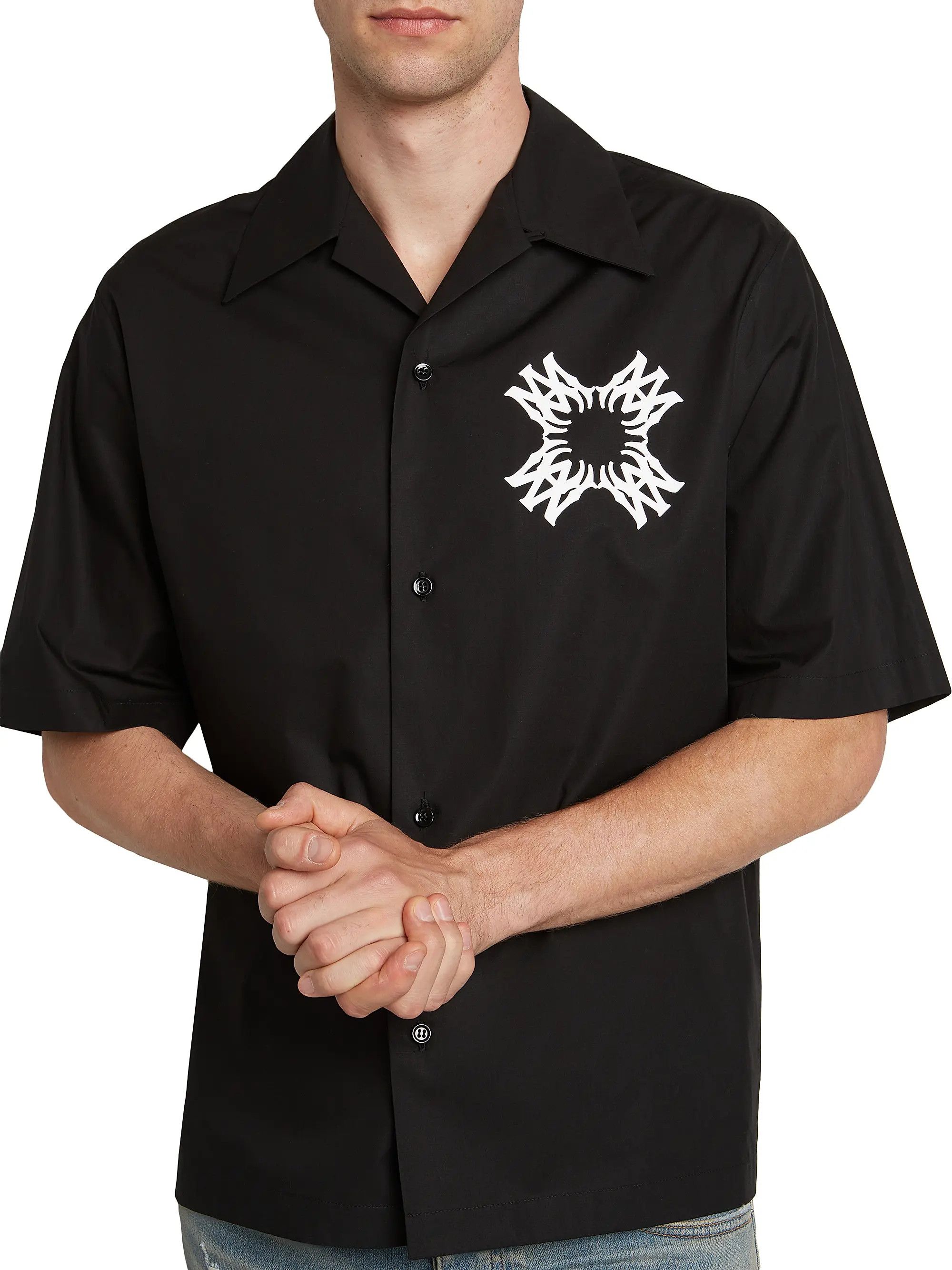 Amiri os11x1225 Graphic Logo Bowling Shirt in Black Size US M / EU 48-50 / 2 - 6 Thumbnail
