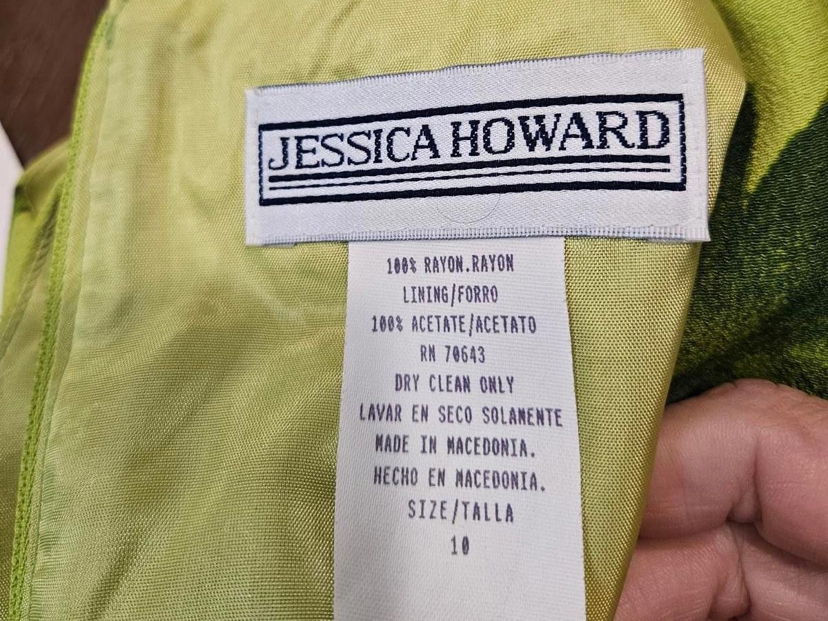Designer Nwt Jessica Howard Vibrant Green Floral Dress #241 Size L / US 10 / IT 46 - 5 Thumbnail