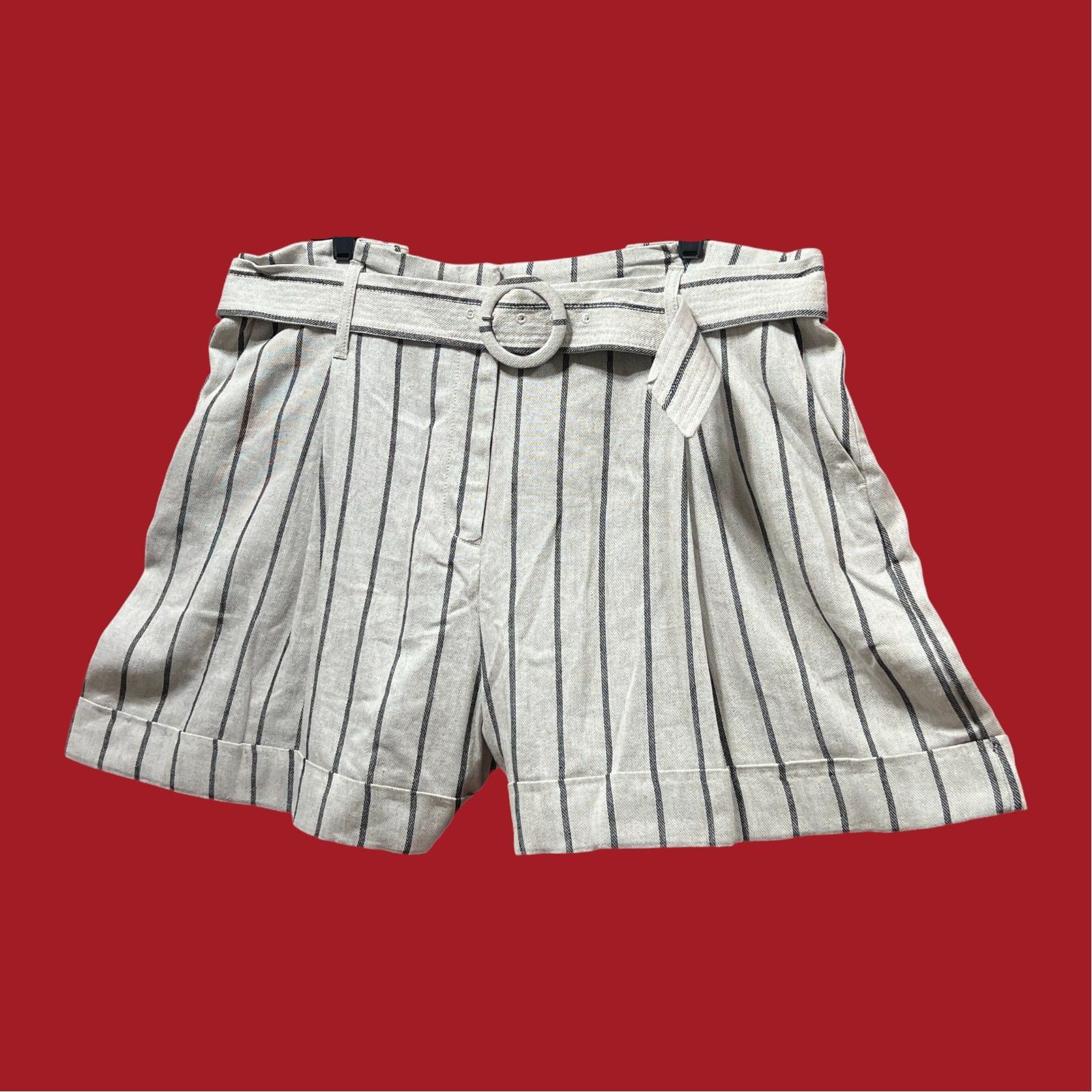 Worthington Worthington - Women's Striped Belted Shorts - Beige - 18 Size 40" / US 18 - 16 Thumbnail