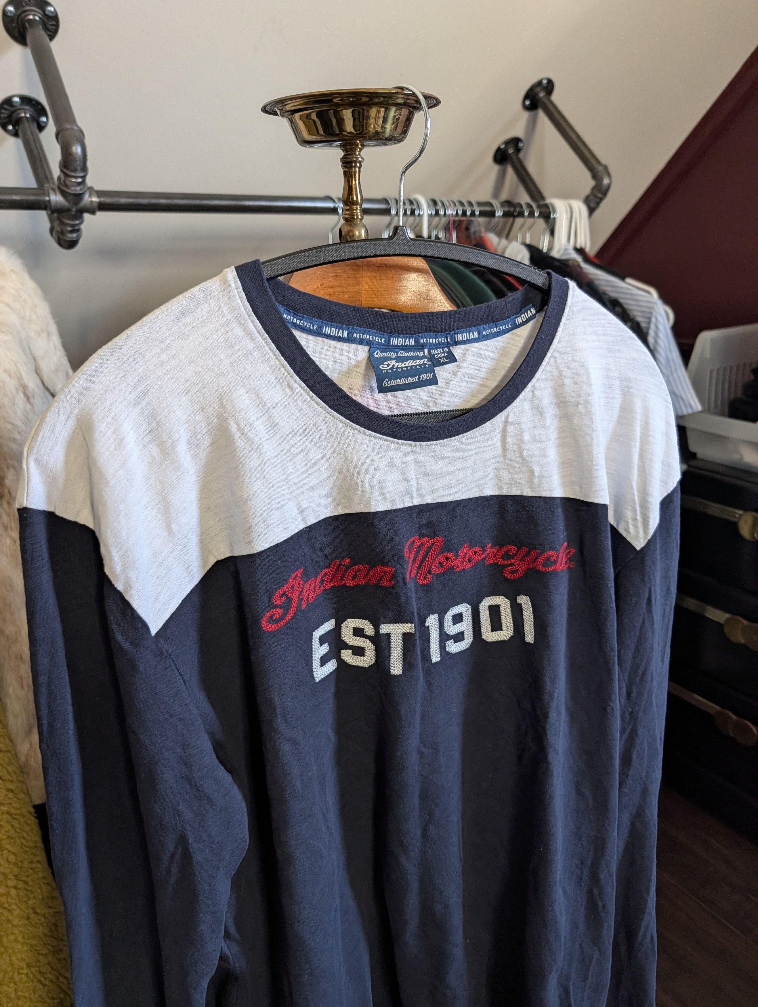 Indian Motorcycle Chain stitch 1901 logo L/S textured ringer t-shirt Size US XL / EU 56 / 4 - 2 Thumbnail