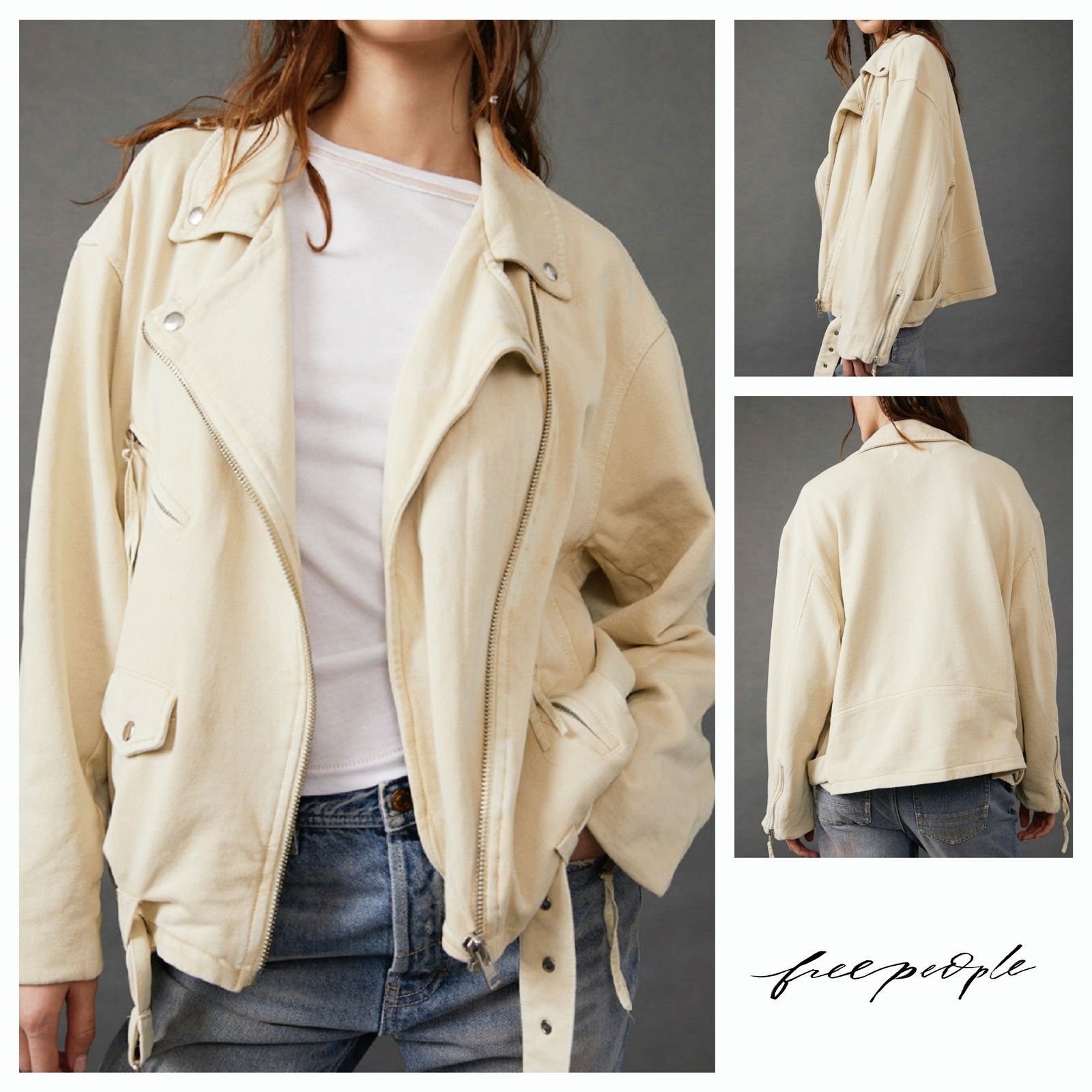 Free People Free People Knit Moto Jacket Oversized Belt Vanilla Cream XS Size XS / US 0-2 / IT 36-38 - 1 Thumbnail