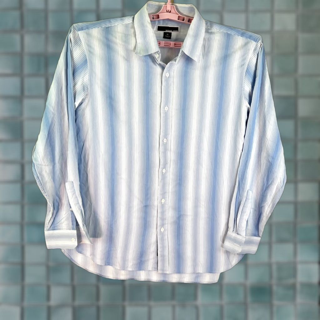 Michael Kors Michael Kors Striped Long Sleeve Spread Collar Mens Size XL Blue White Shirt Size US XL / EU 56 / 4 - 1 Thumbnail