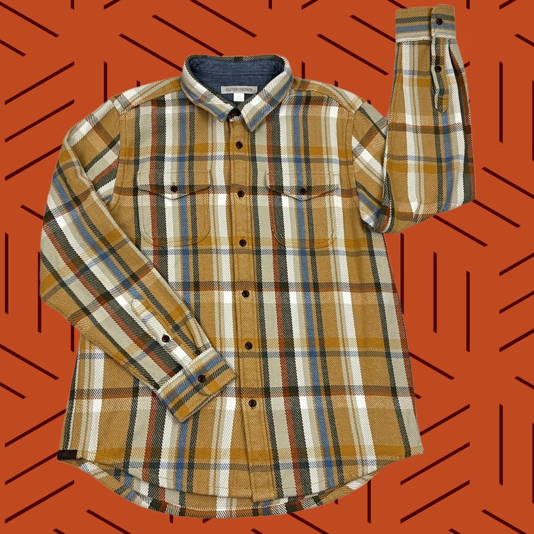 Outerknown Outerknown Blanket Shirt Mens L Brown Plaid Organic Cotton Heavyweight Flannel Size US L / EU 52-54 / 3 - 1 Thumbnail