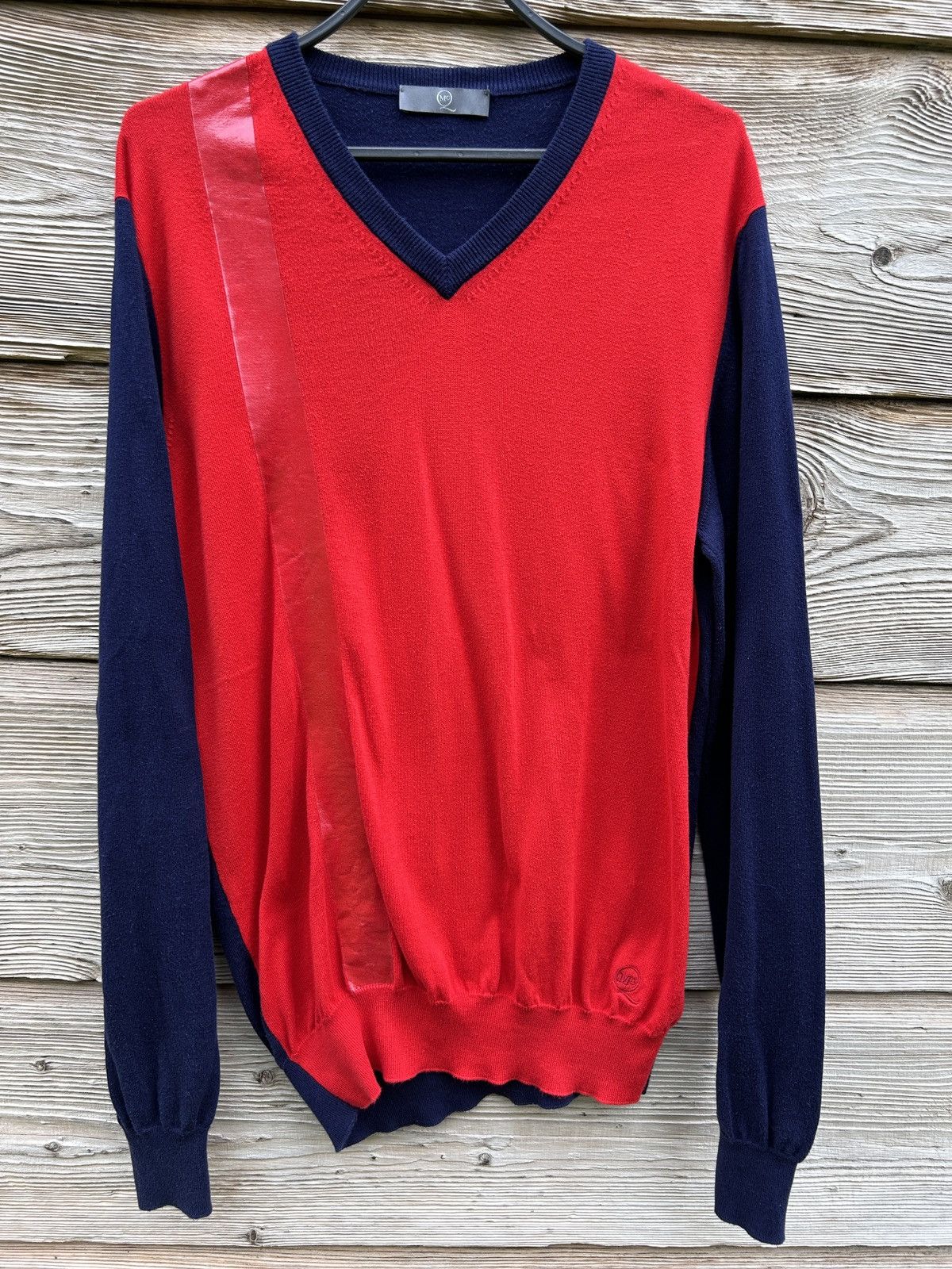 Alexander McQueen Vintage MCQ by Alexander Mcqueen Tape V Neck Sweater Size US L / EU 52-54 / 3 - 1 Thumbnail