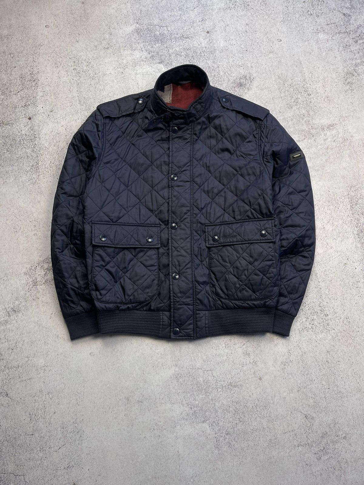 image of Barbour International Quilt Flyer Motorcycle Quilted Jacket in Blue, Men's (Size XL)