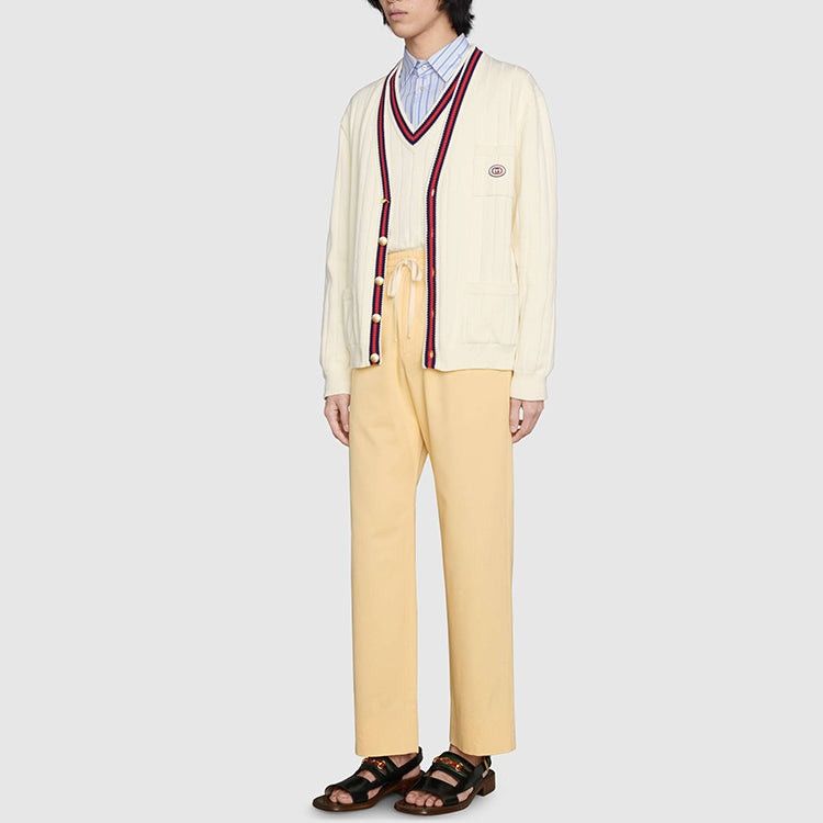 Gucci o1loc1c0925 Knit Cotton V-Neck Cardigan With Web in Ivory Size US XL / EU 56 / 4 - 4 Thumbnail