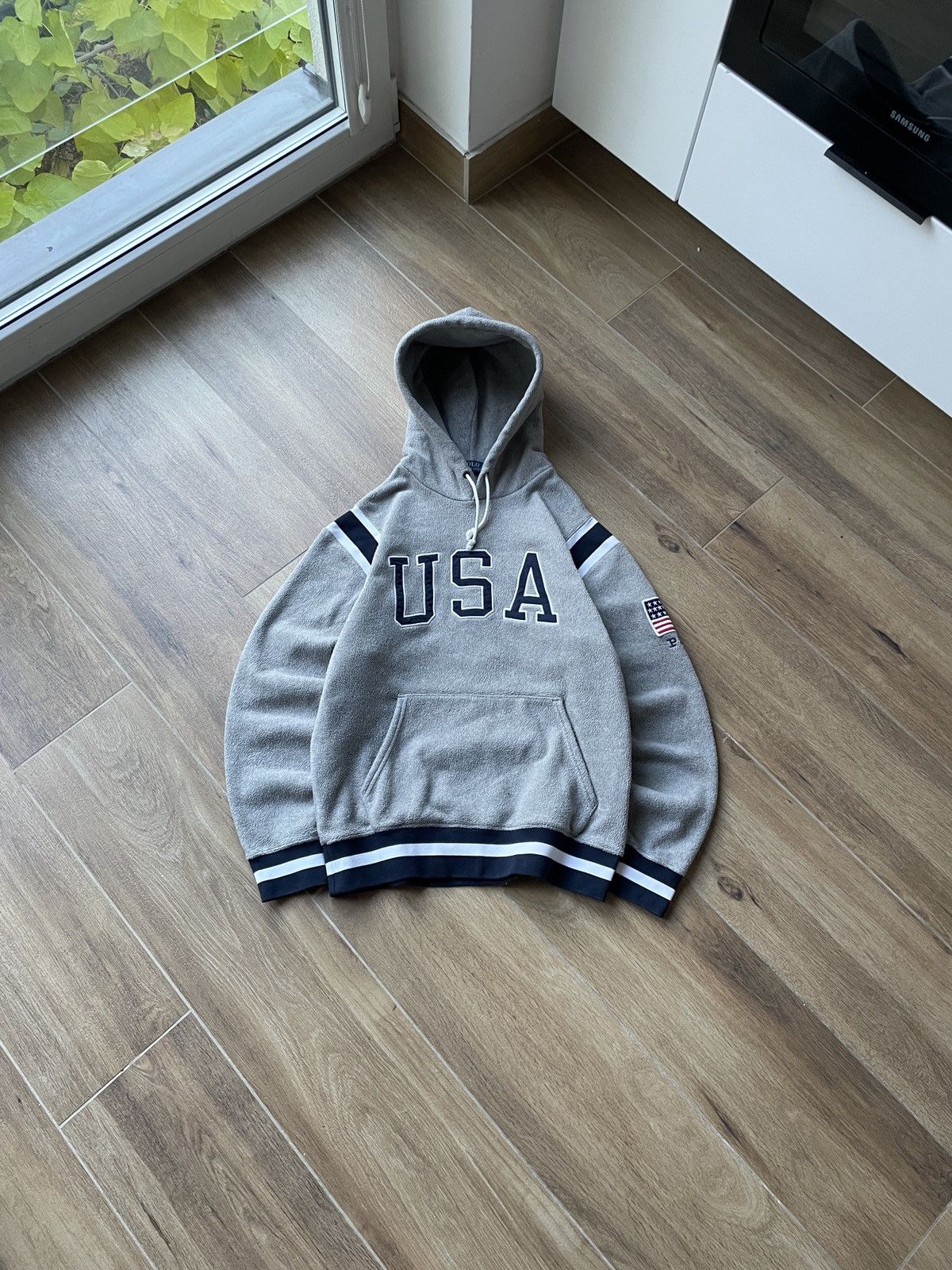 Polo Ralph Lauren Vintage Hoodie USA Flag Fleece Japanes Y2K