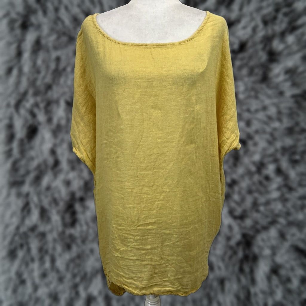 Vintage Verandah By Vina Womens Linen Tunic Shirt One Size Yellow Bohemian Size ONE SIZE - 1 Thumbnail