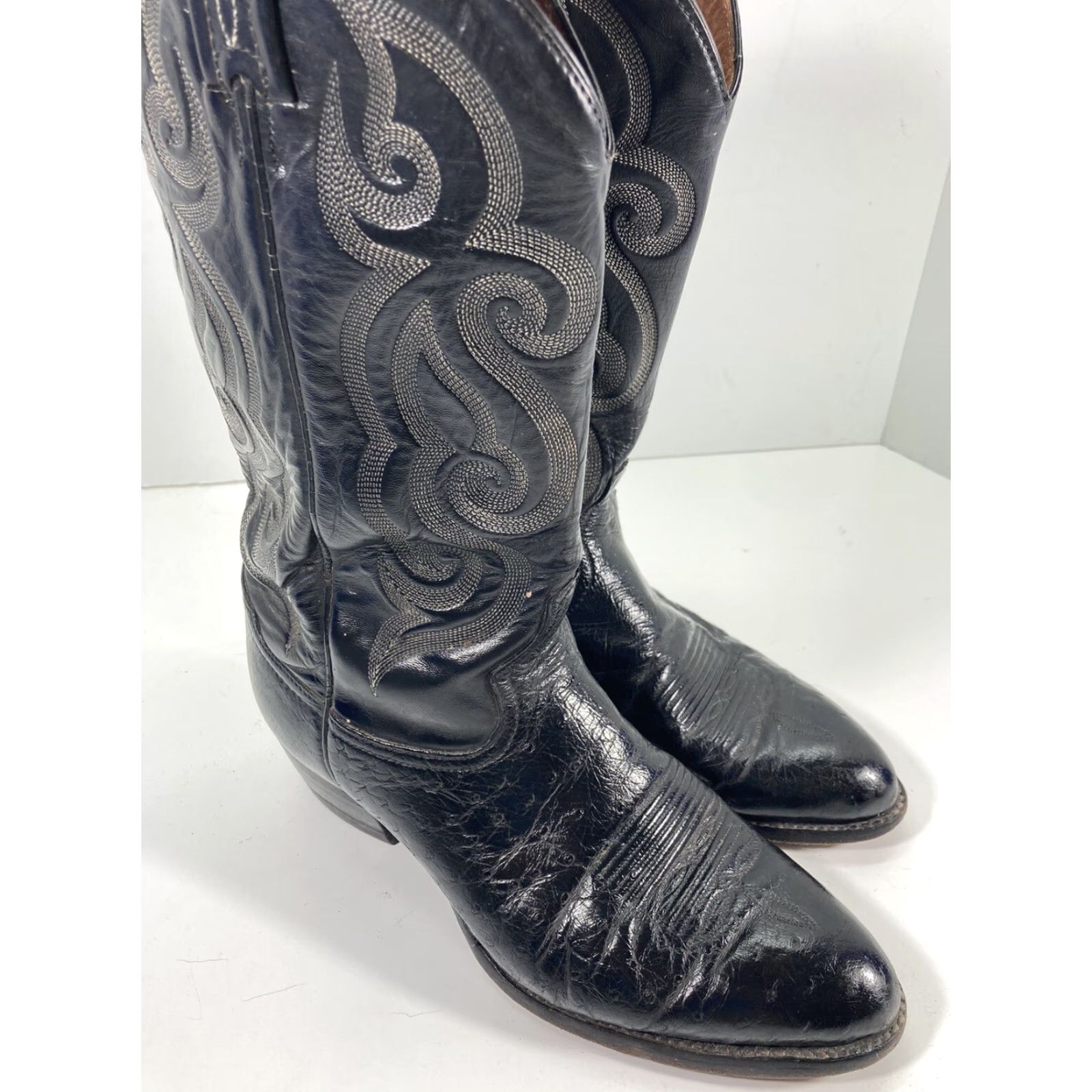 Tony Lama Tony Lama 8410 Boots Western Leather Ostrich Black Men 9 D Cowboy Leather Upper Outsole Pull On Shoes Size US 9 / EU 42 - 2 Thumbnail