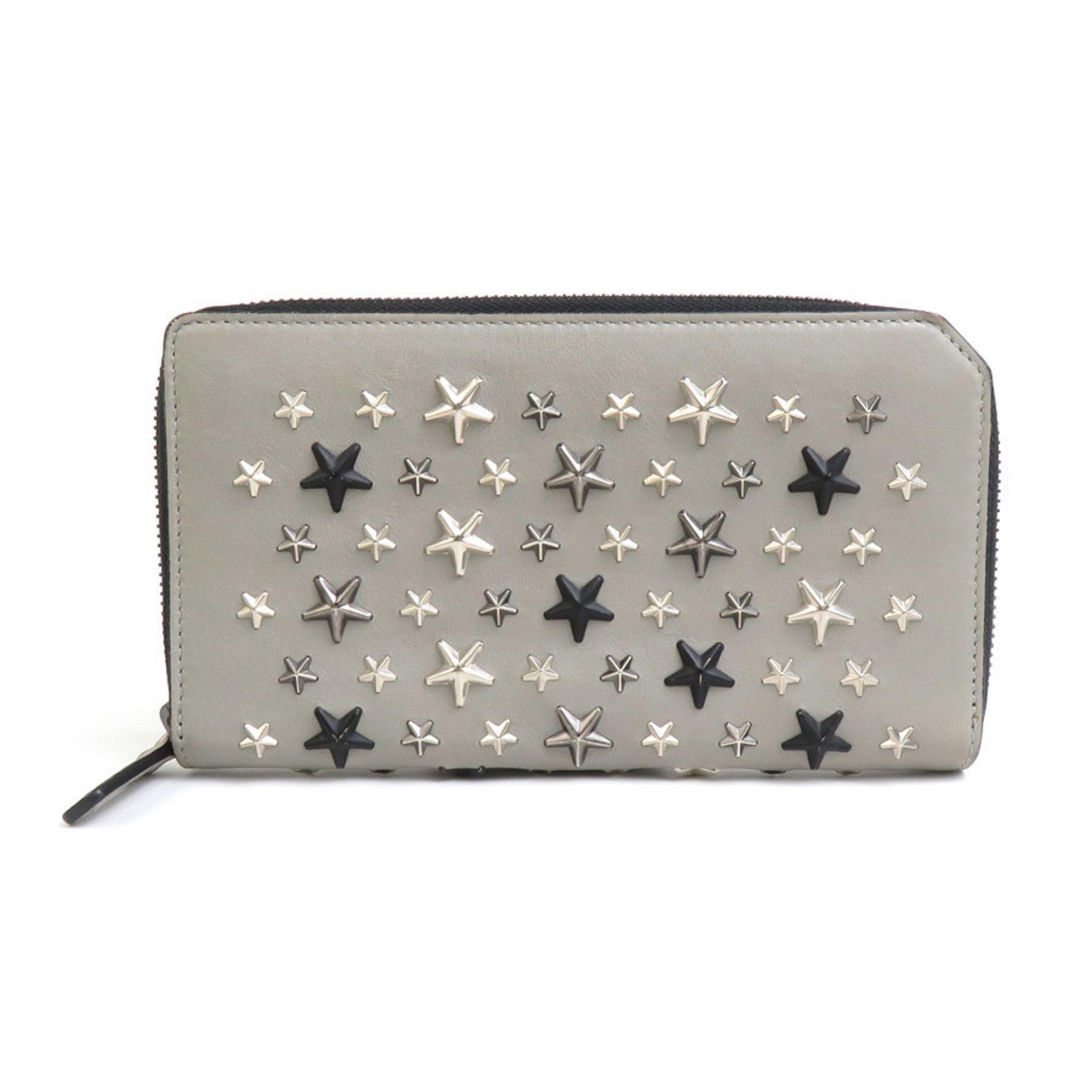 Jimmy Choo JIMMY CHOO Round Long Wallet Leather Metal Gray x Black Men's Women's h30799a Size ONE SIZE - 1 Thumbnail