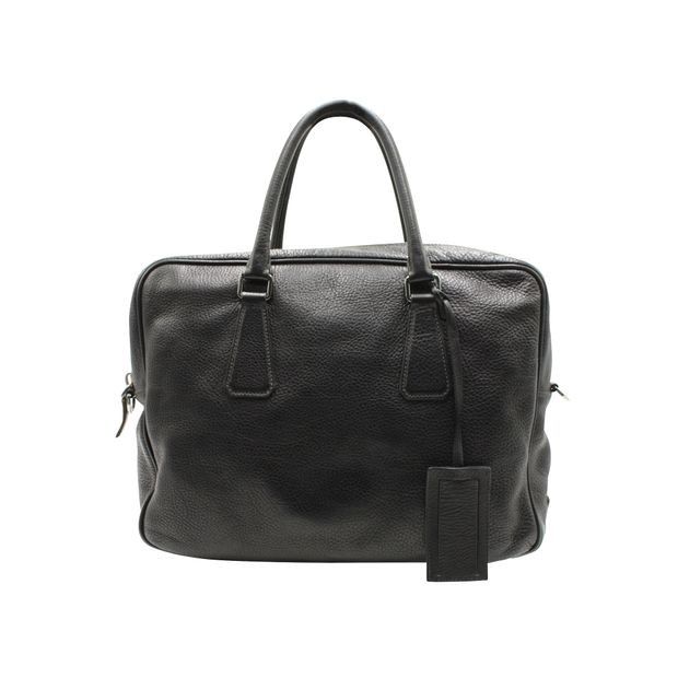image of Prada Black Leather Travel Briefcase, Women's