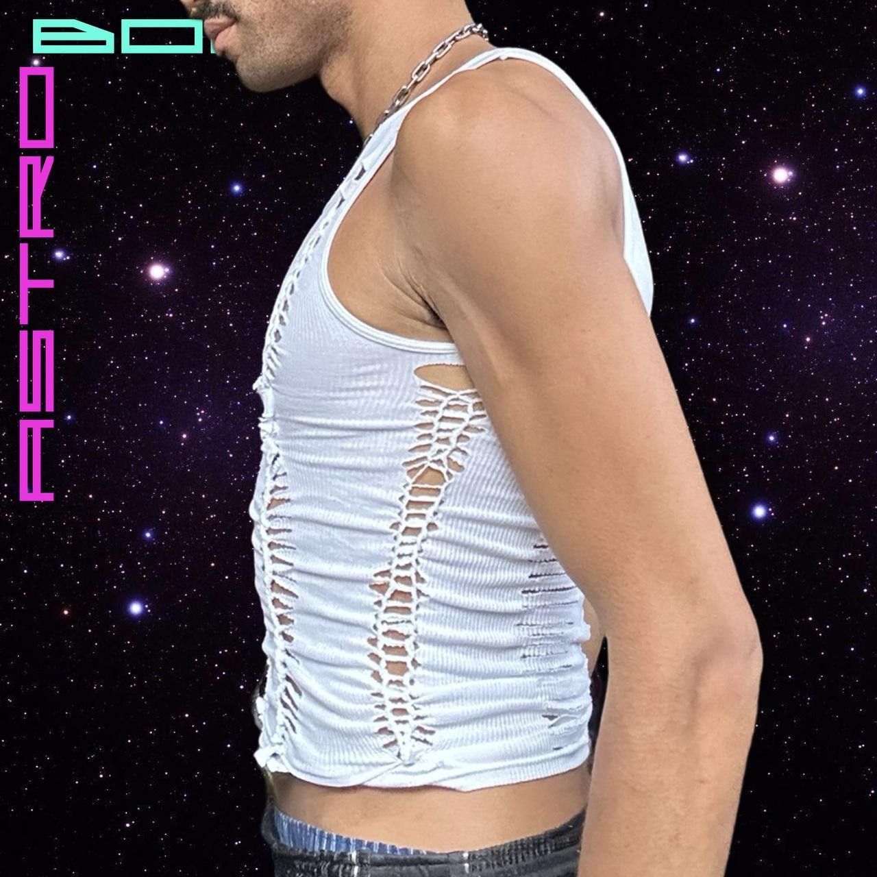 Hanes ASTROBOI* 'Parting ways' white braided twist tank - Medium Size US M / EU 48-50 / 2 - 3 Thumbnail