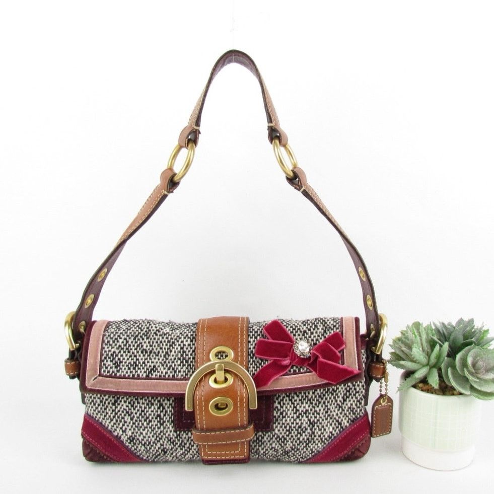 Authentic Coach Y2K Vintage Tweed & Suede Baguette Bag, Women's