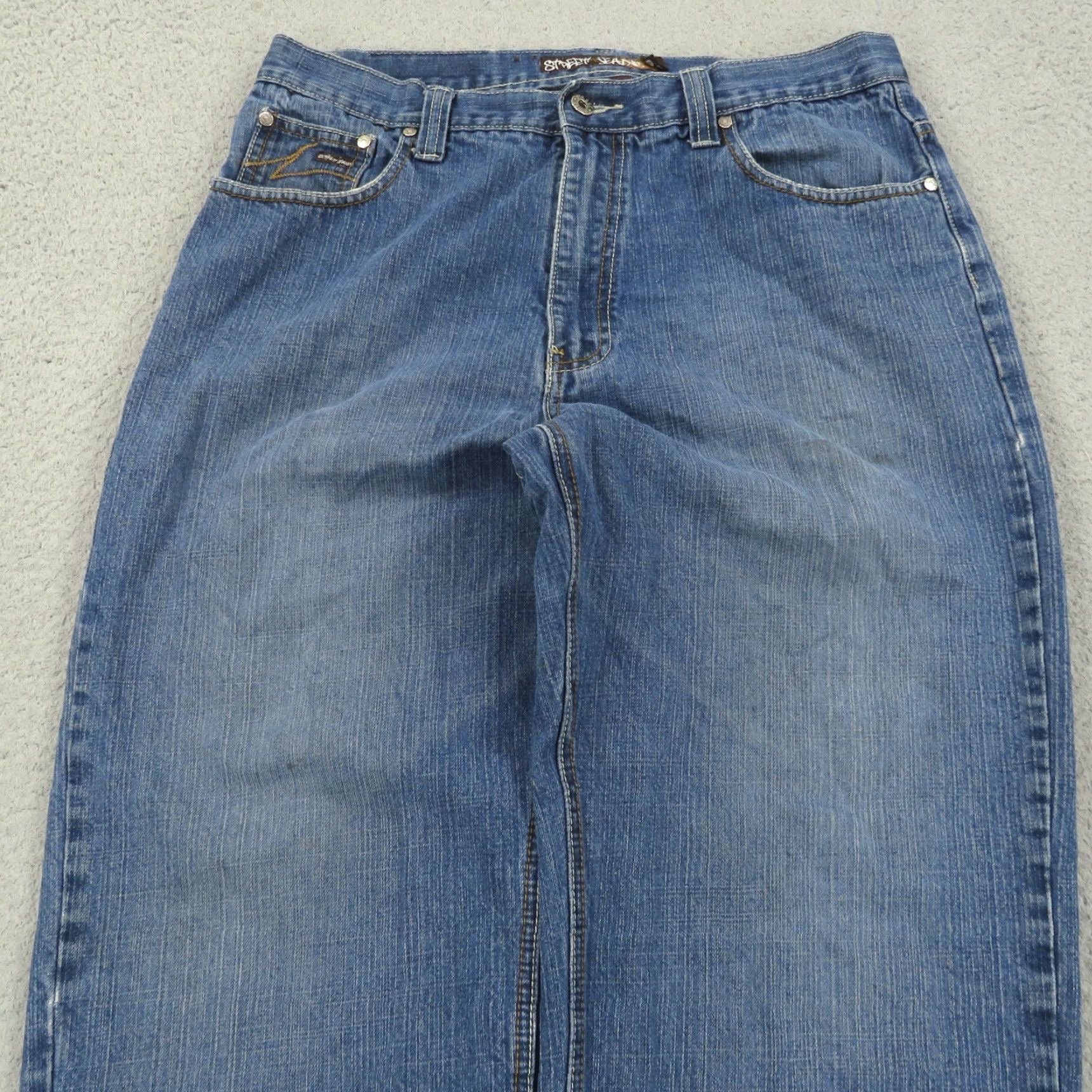 Vintage Street Jeans Baggy Jeans Men 34 Y2K Embroidered Skater Grunge Wide 10" Leg Opening Pipes 34x30 Blue Denim Cotton 5-Pocket Logo Vintage Mens Size US 34 / EU 50 - 5 Thumbnail