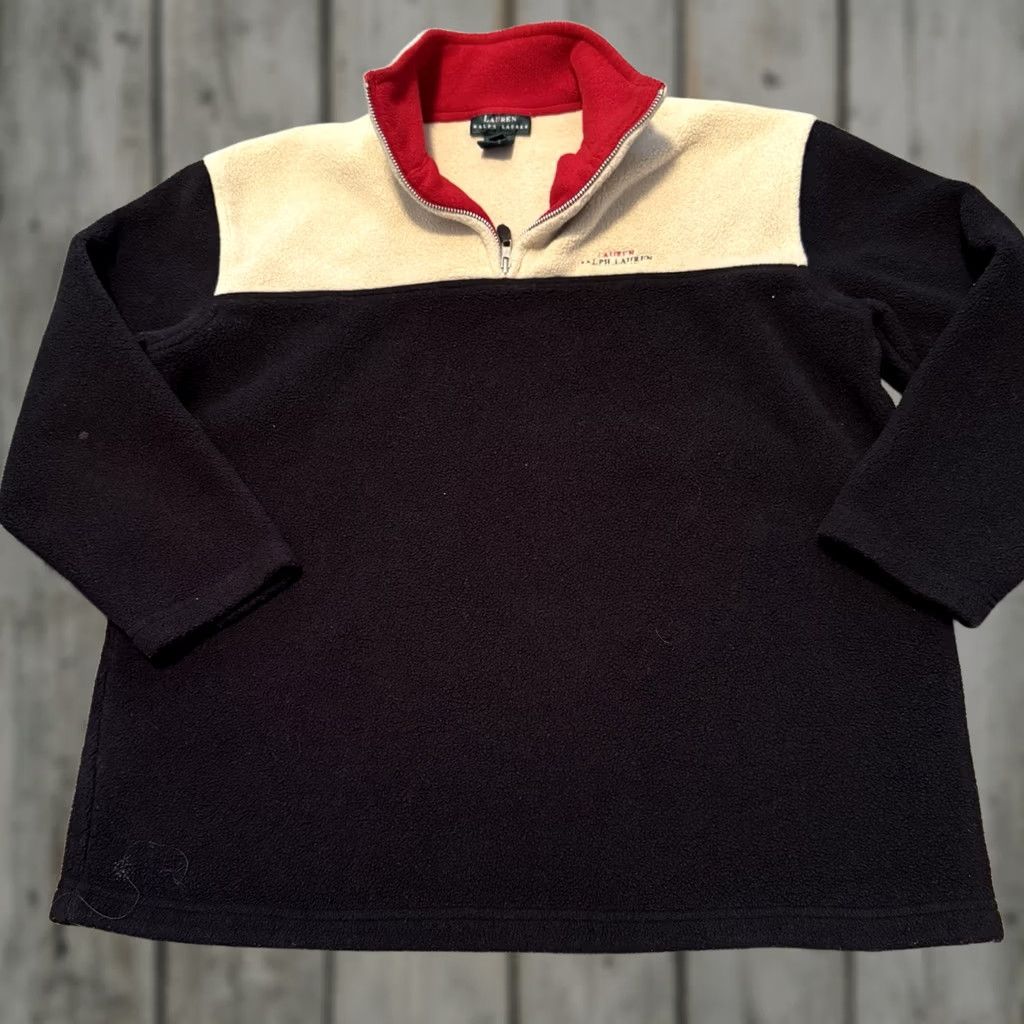 Ralph Lauren Lauren Ralph Lauren Women Medium Black Beige 1/4 Zip Fleece Pullover USA Size M / US 6-8 / IT 42-44 - 1 Thumbnail