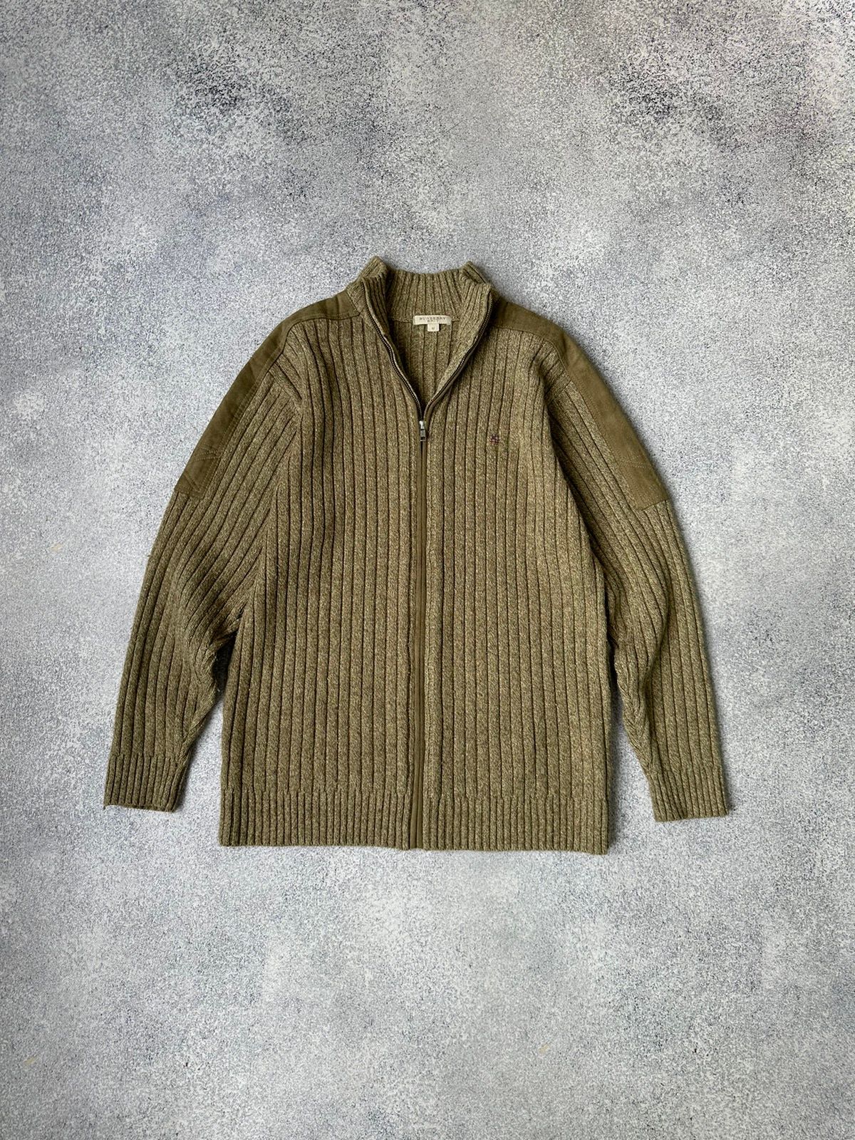 Pre-owned Burberry X Vintage Burberry Brit Ribbed Knit Zip Sweater In Khaki