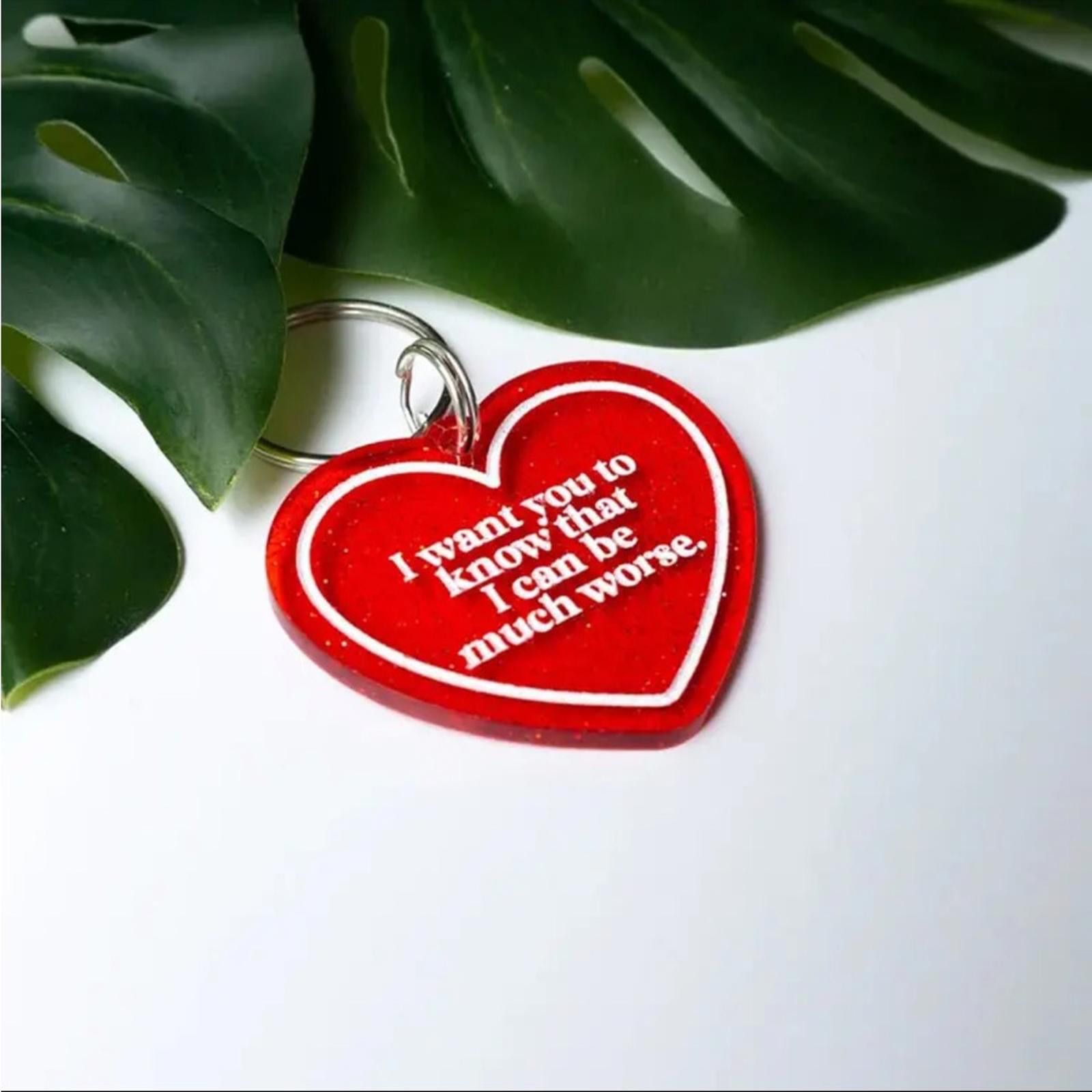 Designer Red Heart Keychain with White Text Size ONE SIZE - 1 Thumbnail