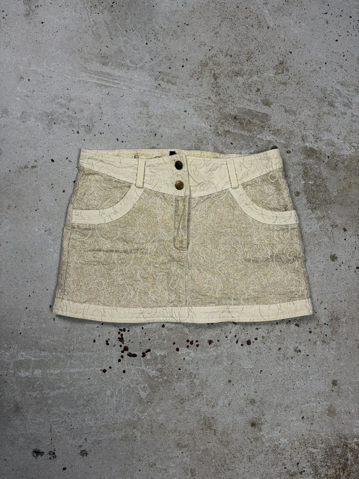 Just Cavalli 2000s Just Cavalli Roberto Beige Gold Mini Skirt Cow Belt Size 32" / US 10 / IT 46 - 1 Thumbnail