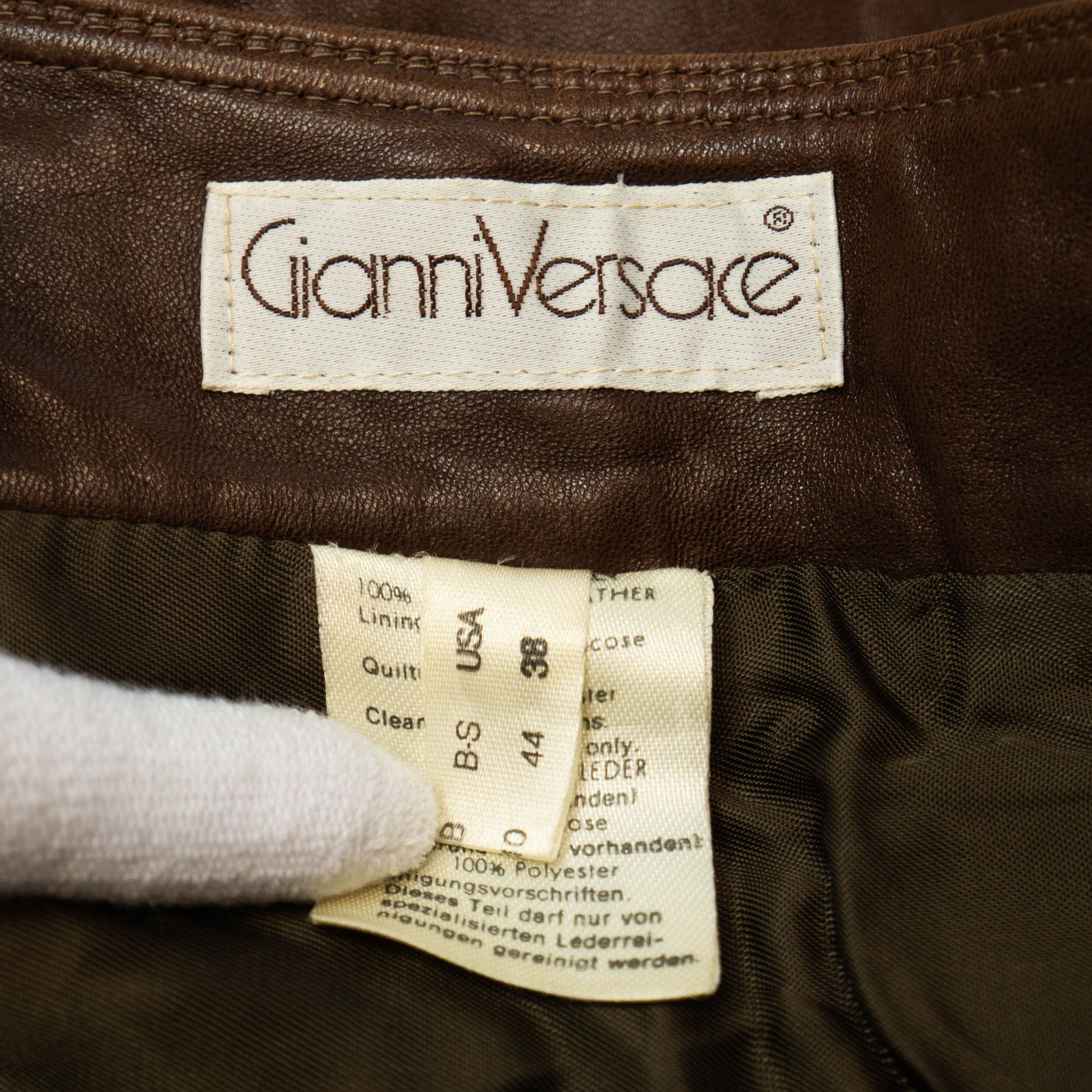 Versace × Vintage GIANNI VERSACE Brown Leather Women Pants Vintage 80s 90s Size 26" / US 2 / IT 38 - 9 Thumbnail