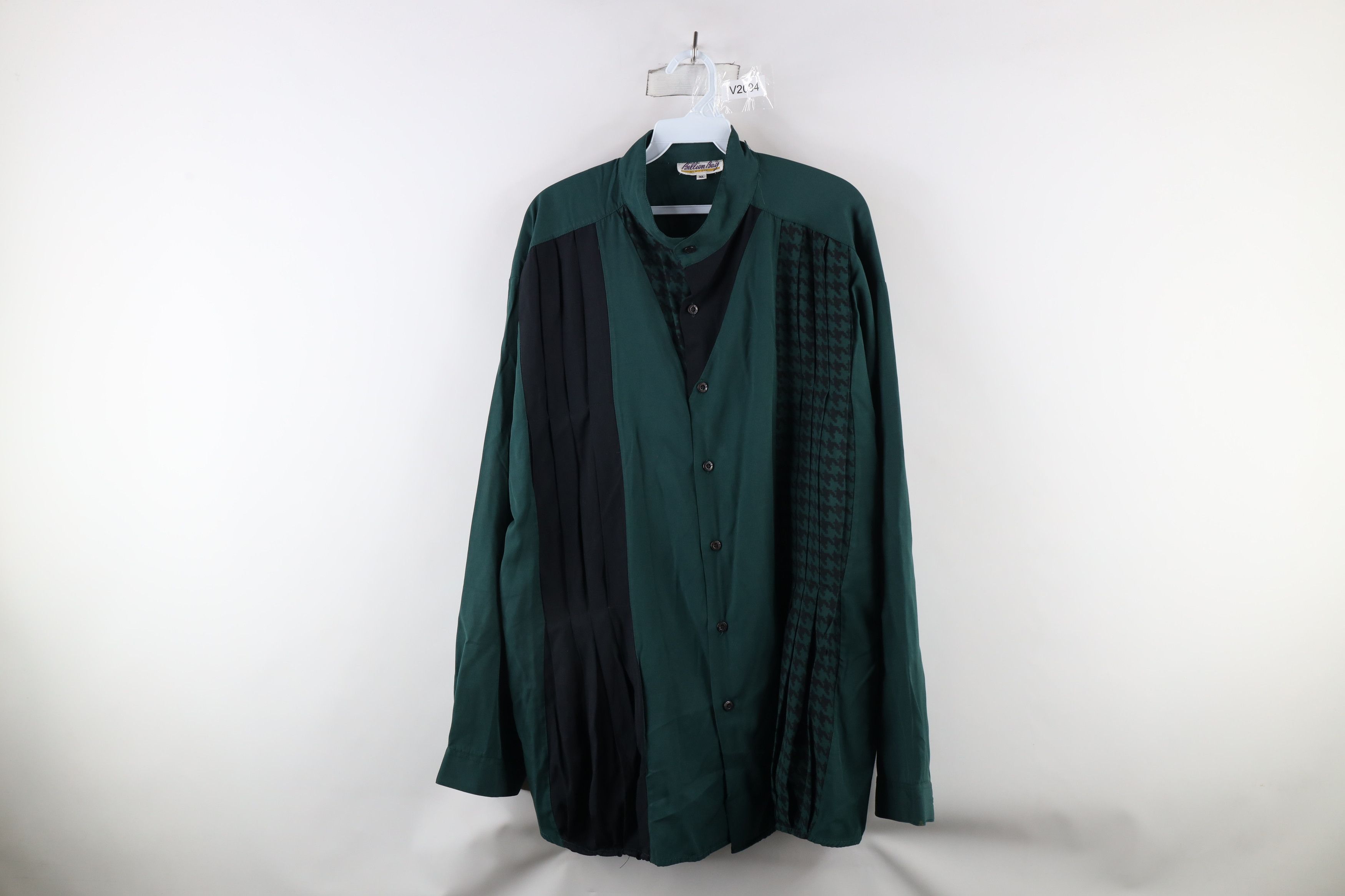 Vintage Vintage 90s Streetwear Band Collar Button Shirt Green Size US XL / EU 56 / 4 - 1 Thumbnail