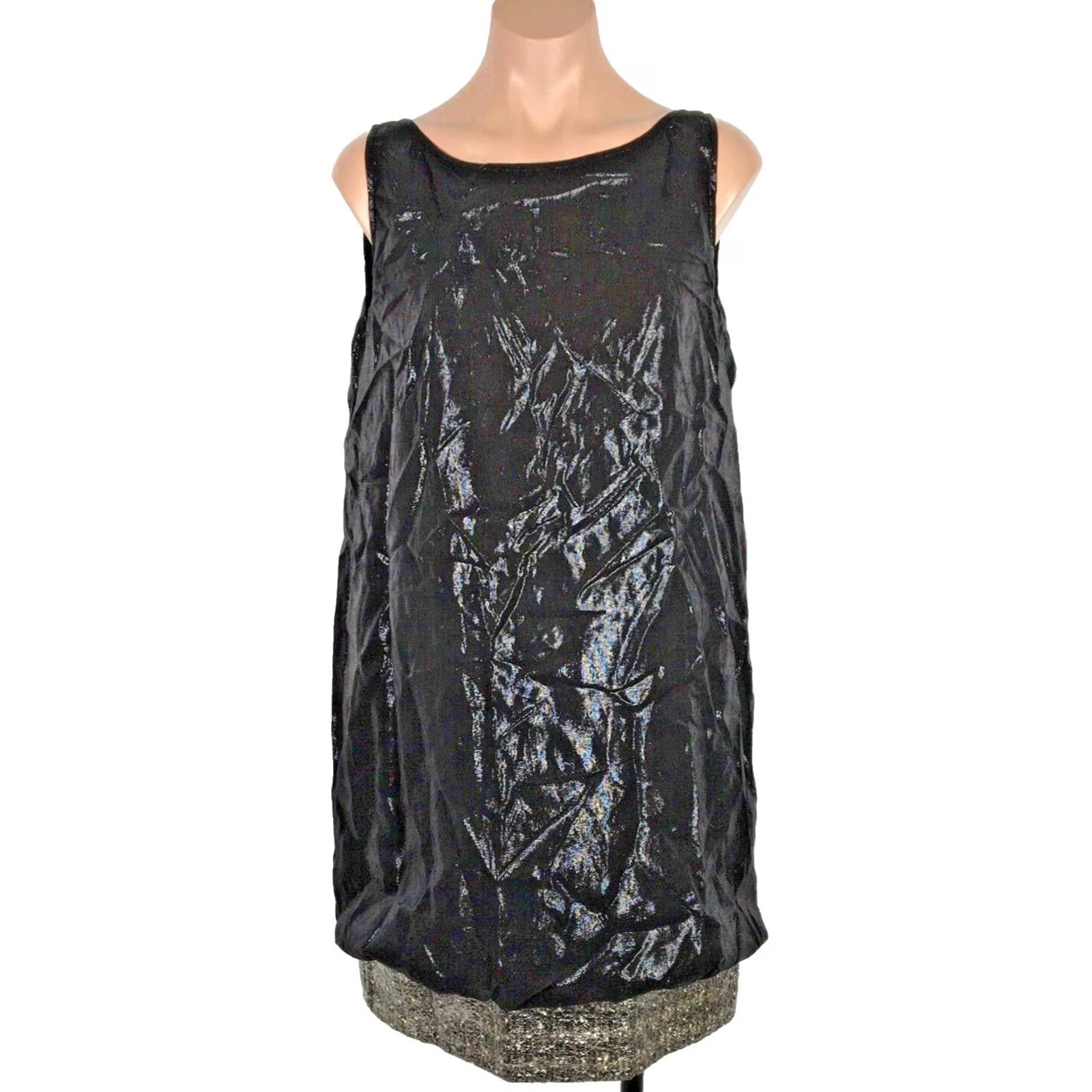 Badgley Mischka VINTAGE Badgley Mischka Wet Look Shiny Bubble Dress Black Silver VTG y2k Club Party Dress 10 Mens Women Girls Boys Size L / US 10 / IT 46 - 2 Thumbnail