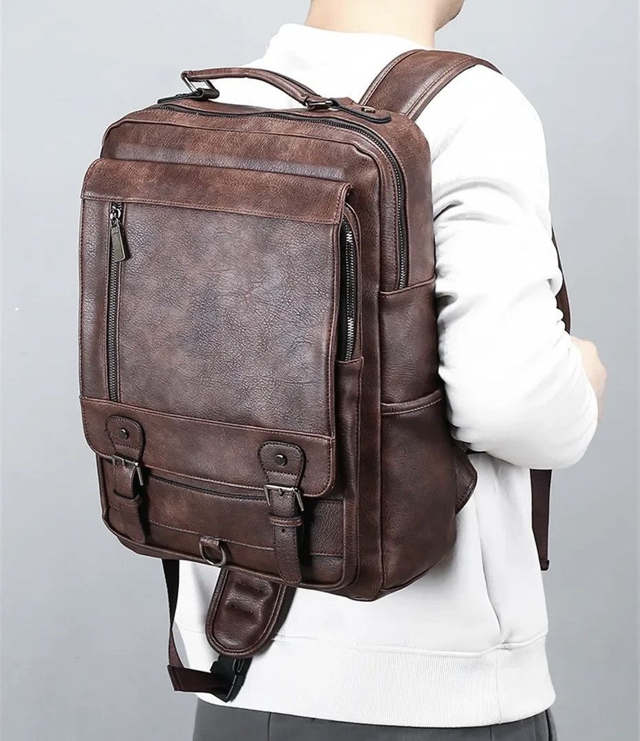 Vintage Capacity PU Leather Large Backpack Bag Size ONE SIZE - 1 Thumbnail