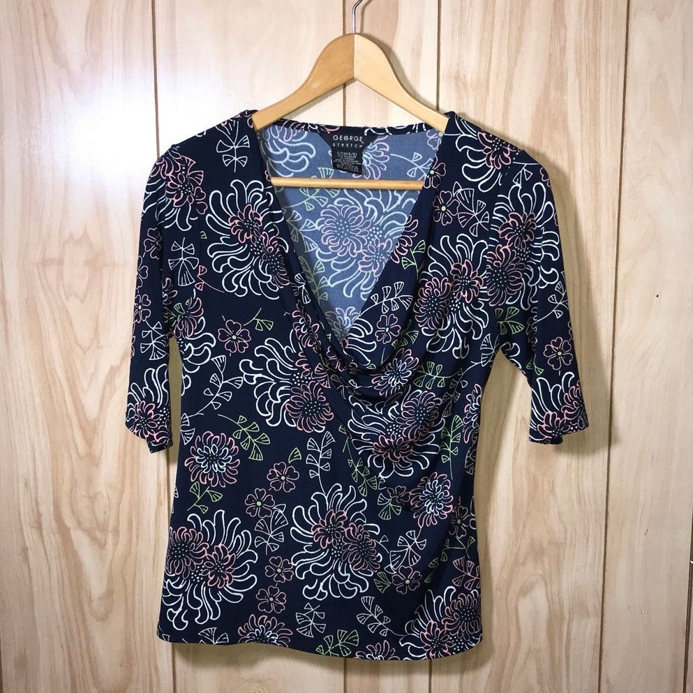 George George Floral V-Neck Short Sleeve Blouse S (4/6) Size S / US 4 / IT 40 - 1 Thumbnail