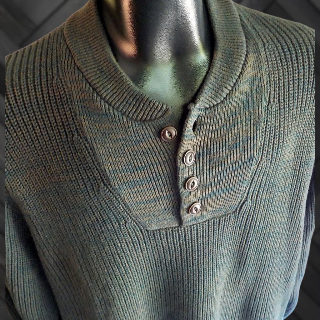 Vintage L. L. BEAN Sweater Henley 100% Cotton Green/Brown Large Mens Size US L / EU 52-54 / 3 - 1 Thumbnail
