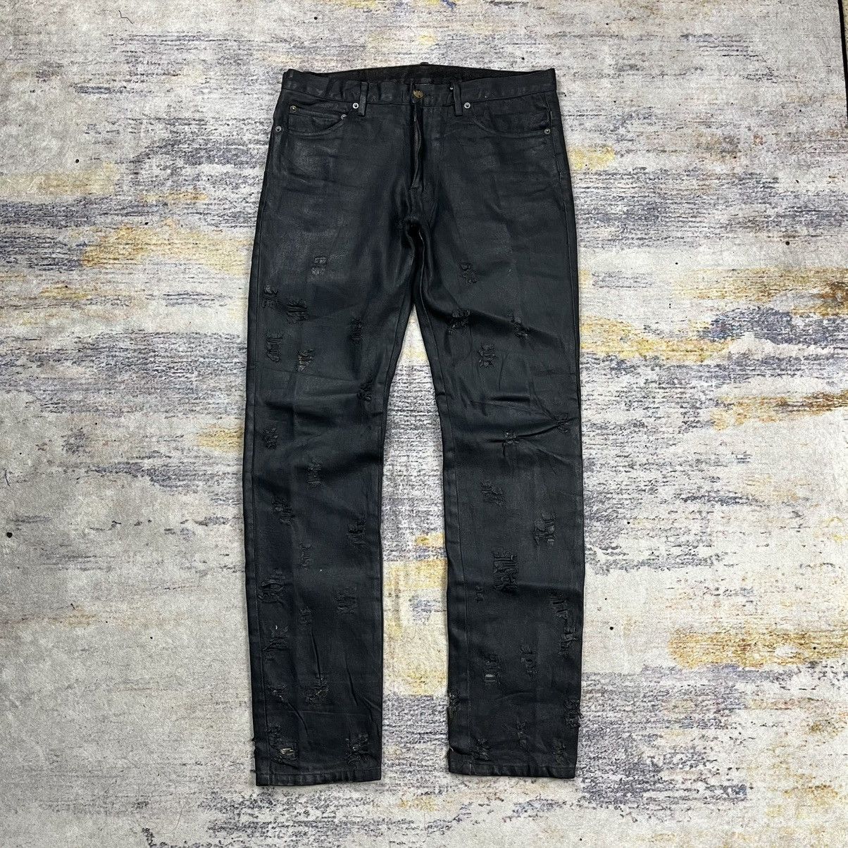 In The Attic In the attic distressed waxed denim pants Size US 32 / EU 48 - 1 Thumbnail