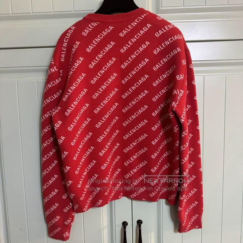 Balenciaga Balenciaga Red Full Print Logo Knit Sweater Size US XS / EU 42 / 0 - 2 Thumbnail