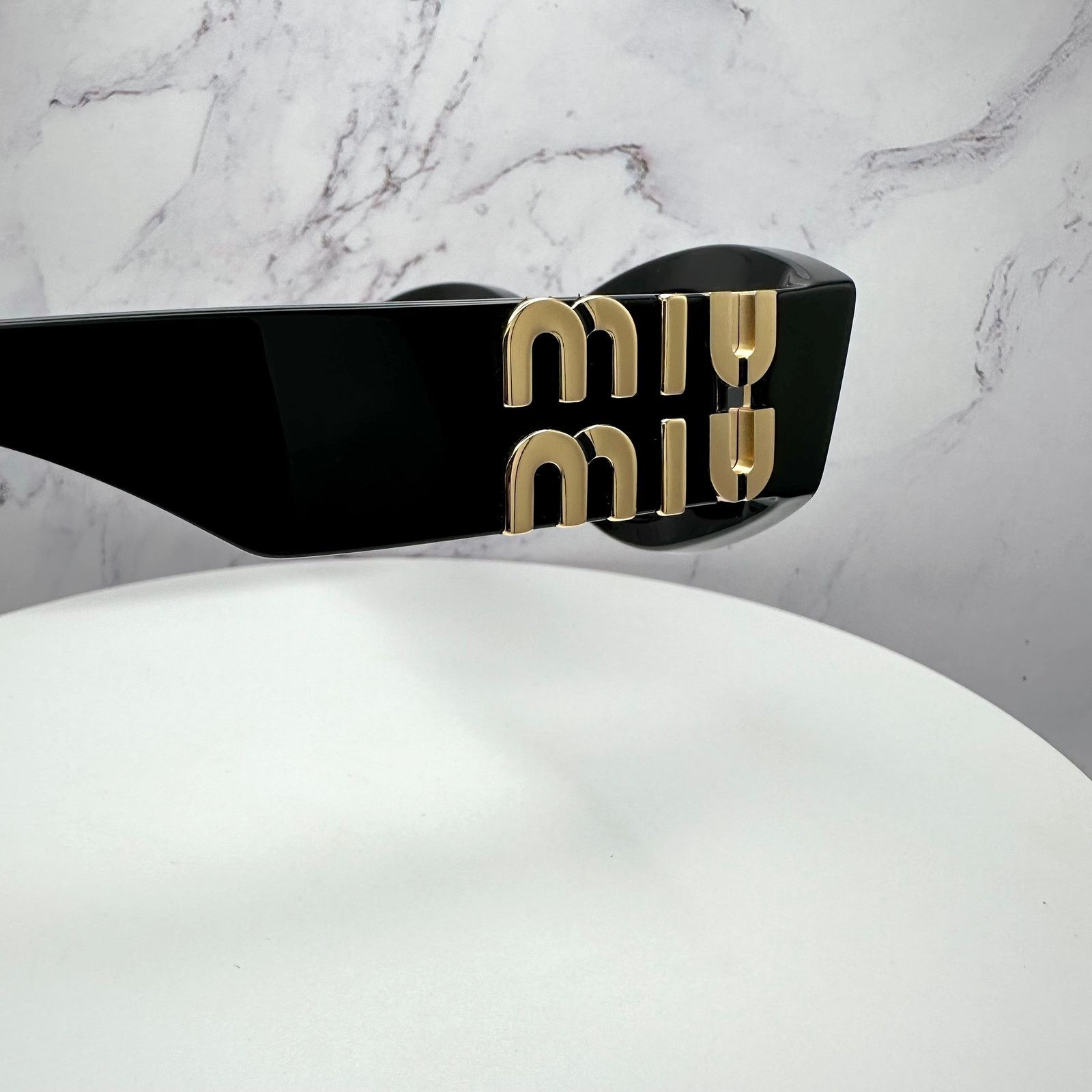Miu Miu New MIU MIU Sunglasses Black Oval Acetate Gold Metal Logo Size ONE SIZE - 13 Thumbnail