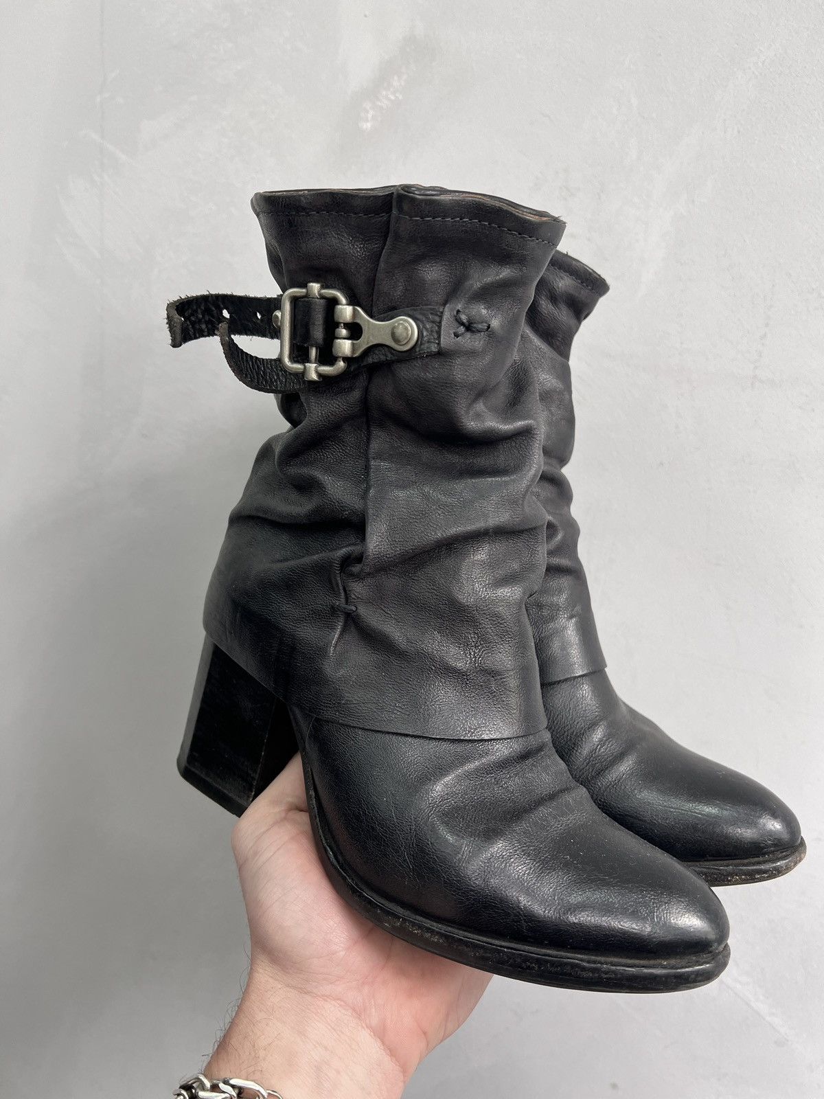 A S 98 x Avant Garde A.s. 98 Heel Shoes Leather Moto Designer Boots in Black, Women's (Size 6)