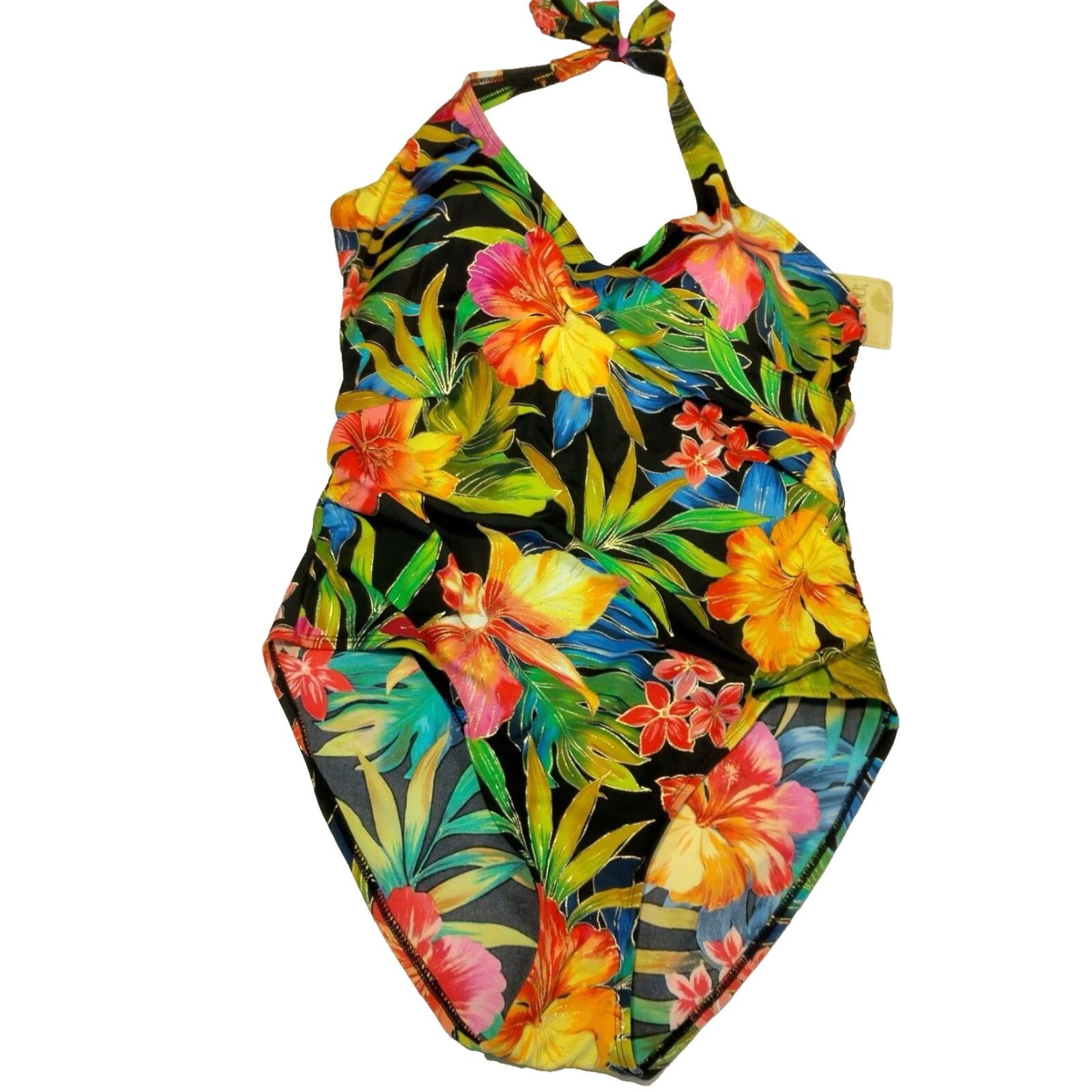Vintage VINTAGE Islander Women's 1 Piece Swimsuit Tropical Floral Faux Wrap Halter Tank Bathing Suit Size 16 Beach Vacation Size XXL / US 16-18 / IT 52-54 - 2 Thumbnail