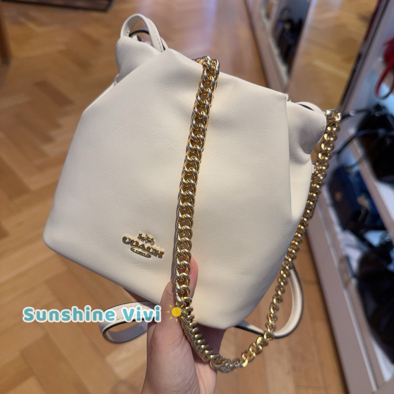 Coach NWT Coach Faye Mini Drawstring Bag Ruching CDB67 Gold/Chalk Size ONE SIZE - 10 Thumbnail