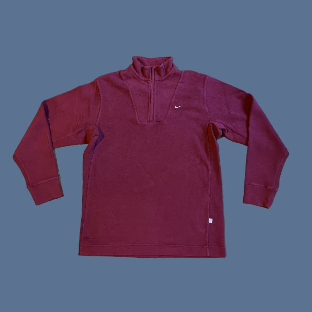 Nike VINTAGE Nike Tennis 1/4 Zip Sweater Mens M Maroon 90s Sports Nike Shirt Long Sleeve Zip Mock Neck Fleece Cotton Blend Polyester Embroidered Logo Size US M / EU 48-50 / 2 - 1 Thumbnail