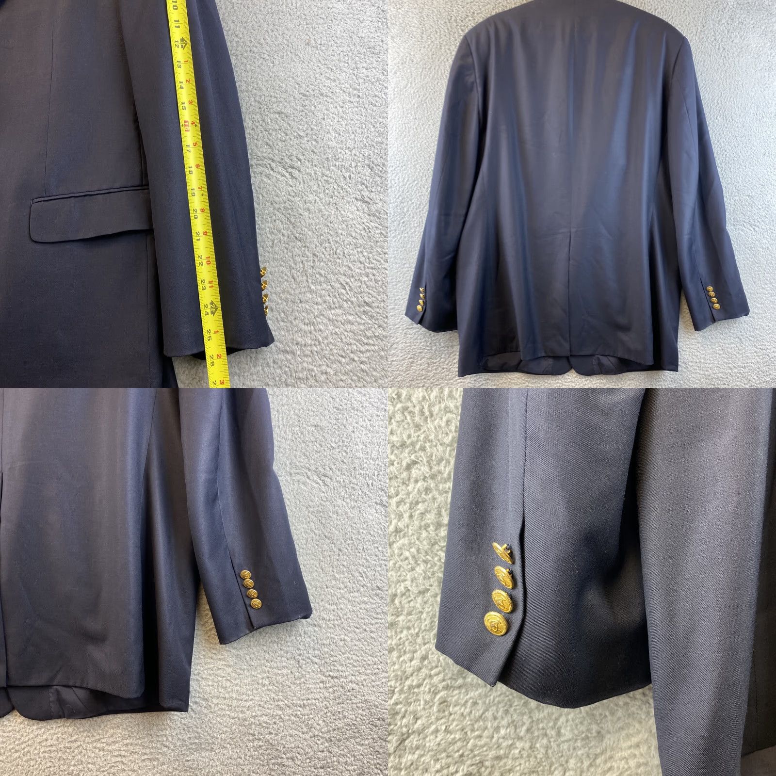 Ralph Lauren RALPH LAUREN Mens 46 L Suit Jacket Navy 100% Wool / 71-44 Two-Button Gold Single-Breasted Notch Lapel Long Coat/Cut Regular Fit Vintage No Size 46R - 9 Thumbnail