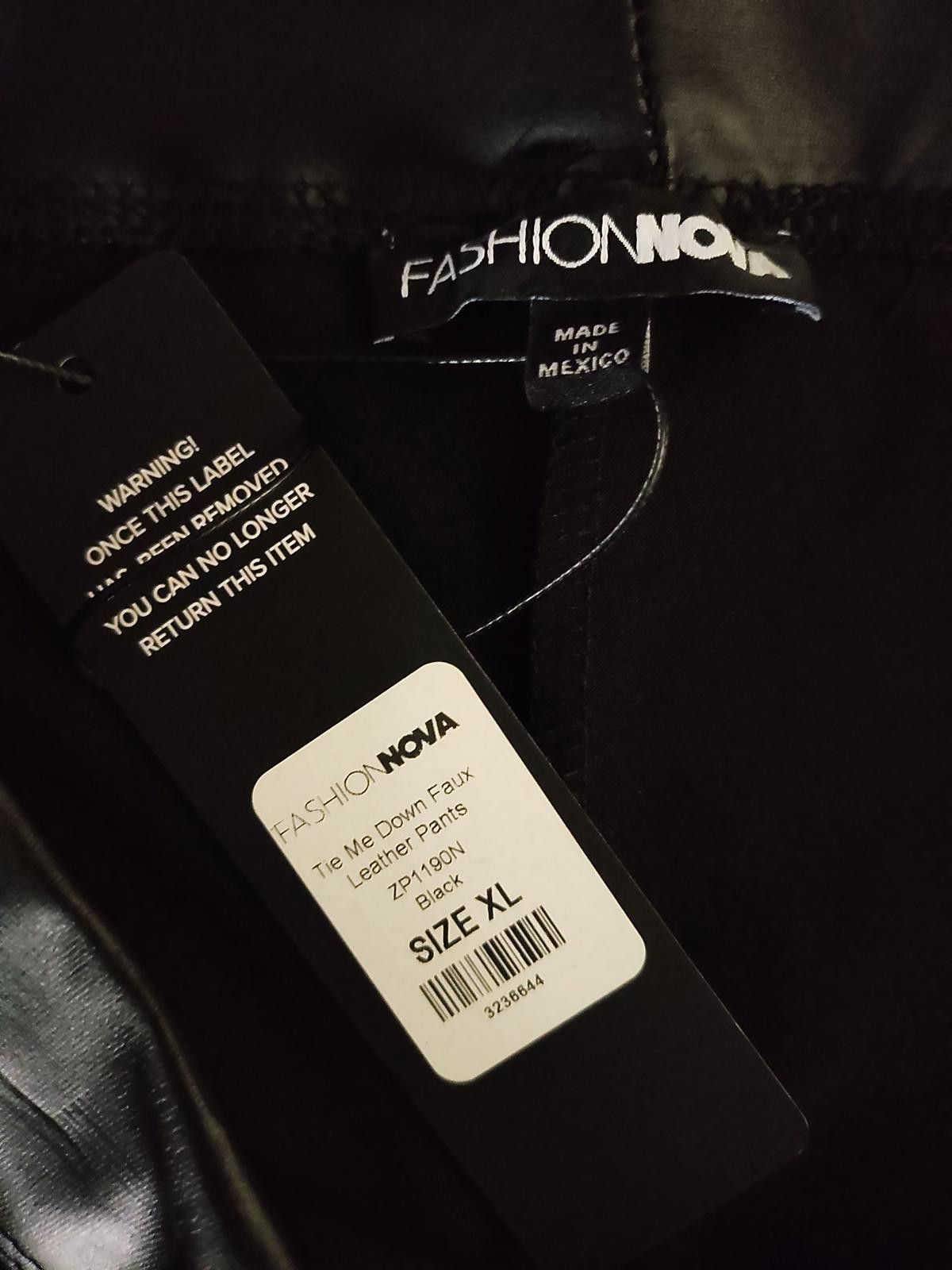 Fashion Nova Fashion Nova Black Faux Leather Flared Pants/Side Tie Detail Size 40" / US 18 - 5 Thumbnail