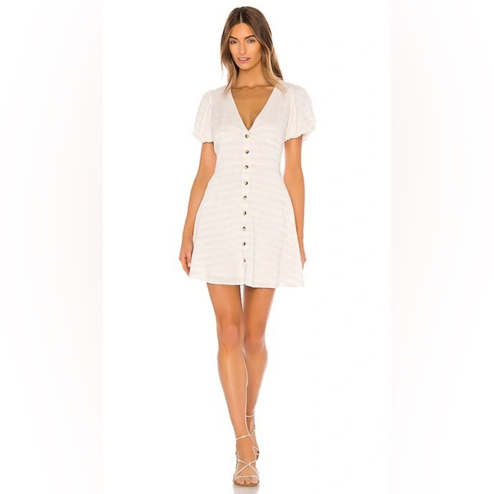 L*SPACE SABRINA PUFF SLEEVE COVER-UP MINIDRESS CREAM M