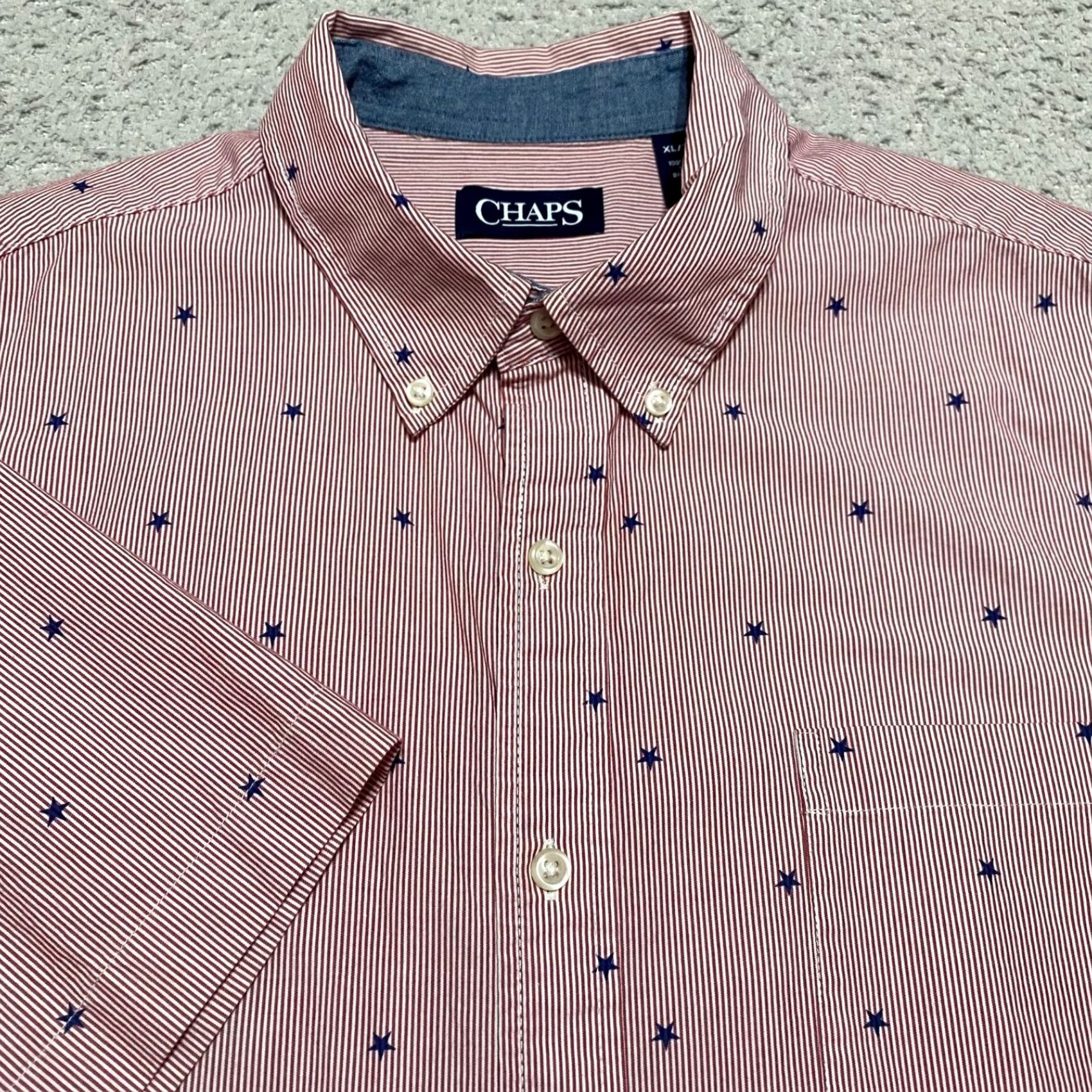Chaps Chaps Mens XL Shirt Red Striped Button-Down Short Sleeve (Casual) Size US XL / EU 56 / 4 - 5 Thumbnail